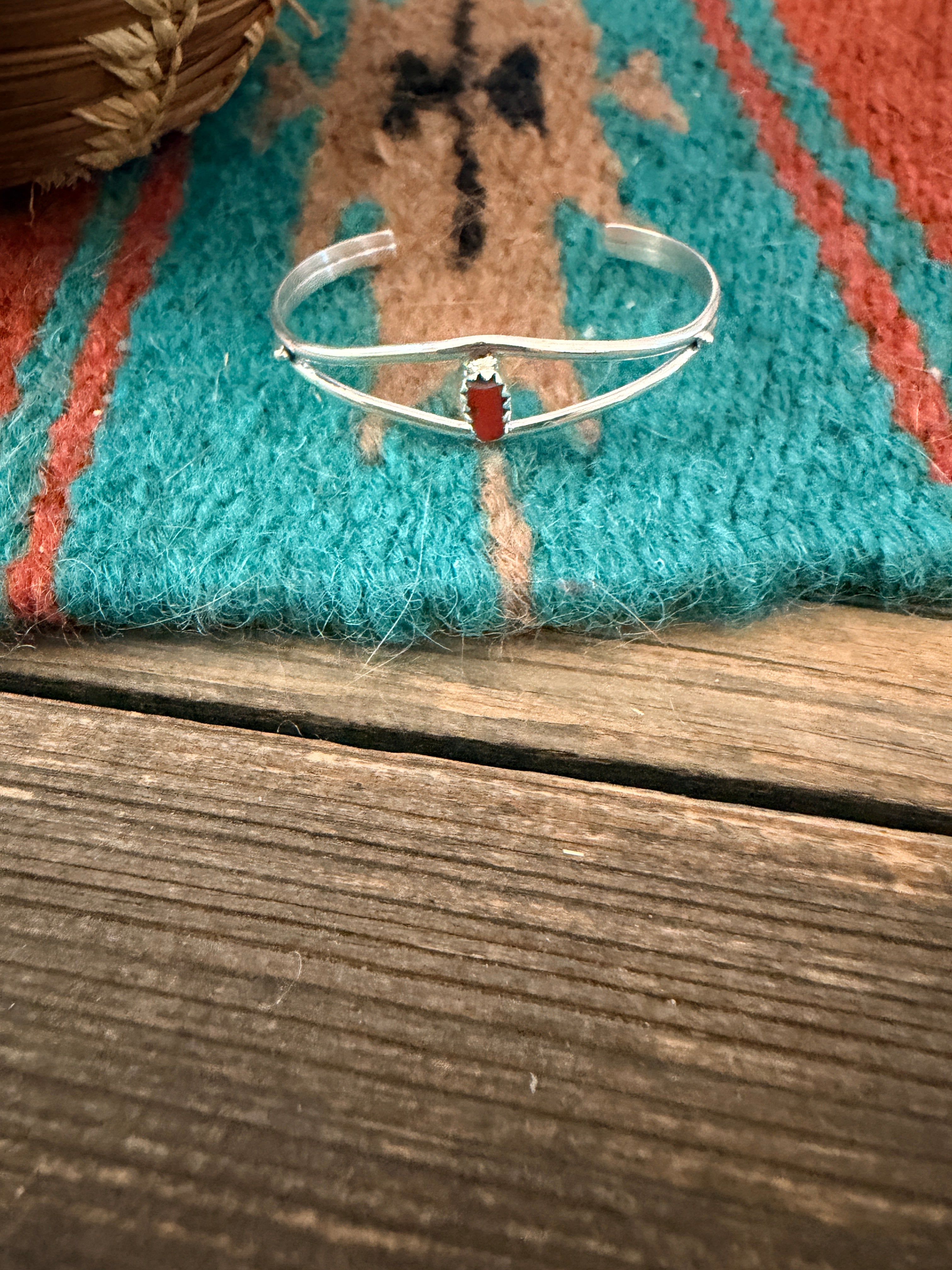 Handcrafted Coral & Sterling Silver Baby Cuff Bracelet