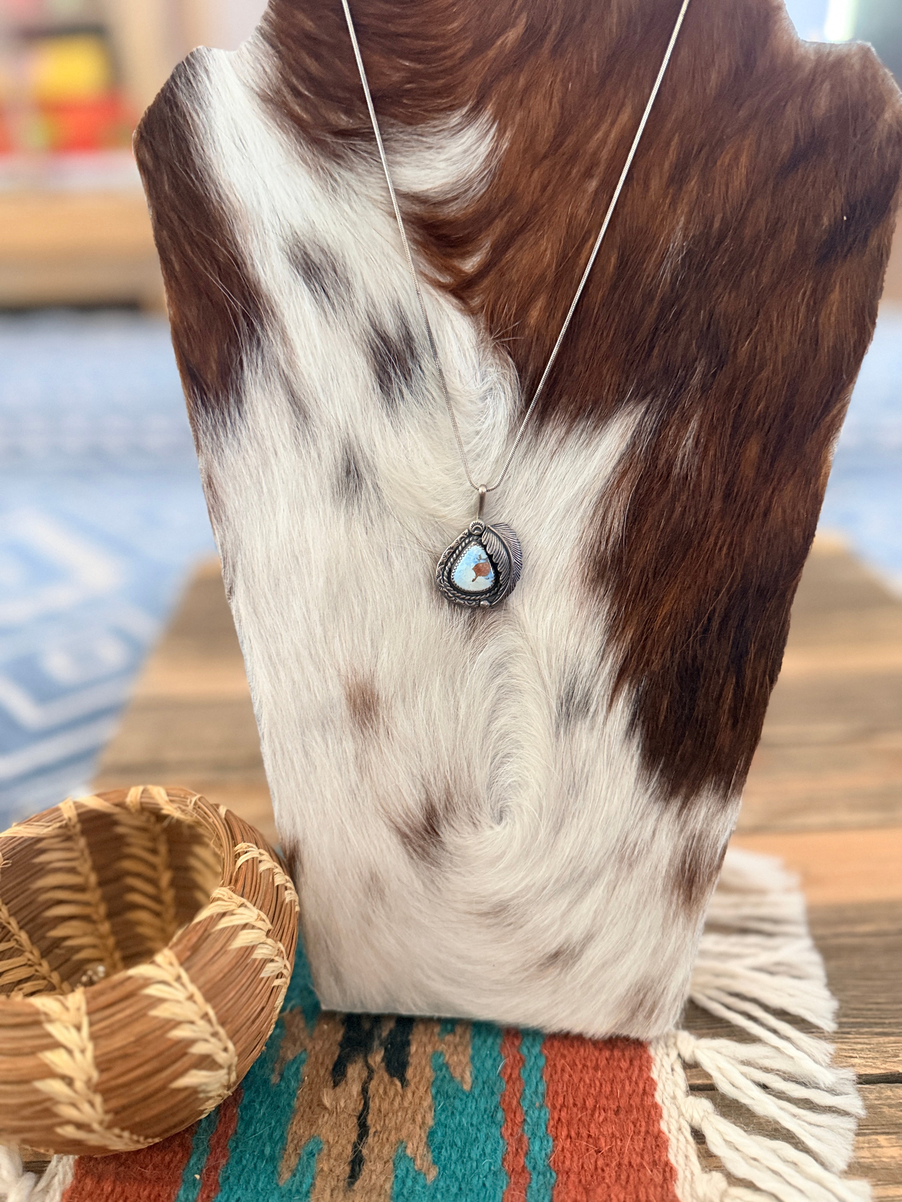 Old Pawn Handcrafted Sterling Silver and Golden Hills Turquoise Necklace