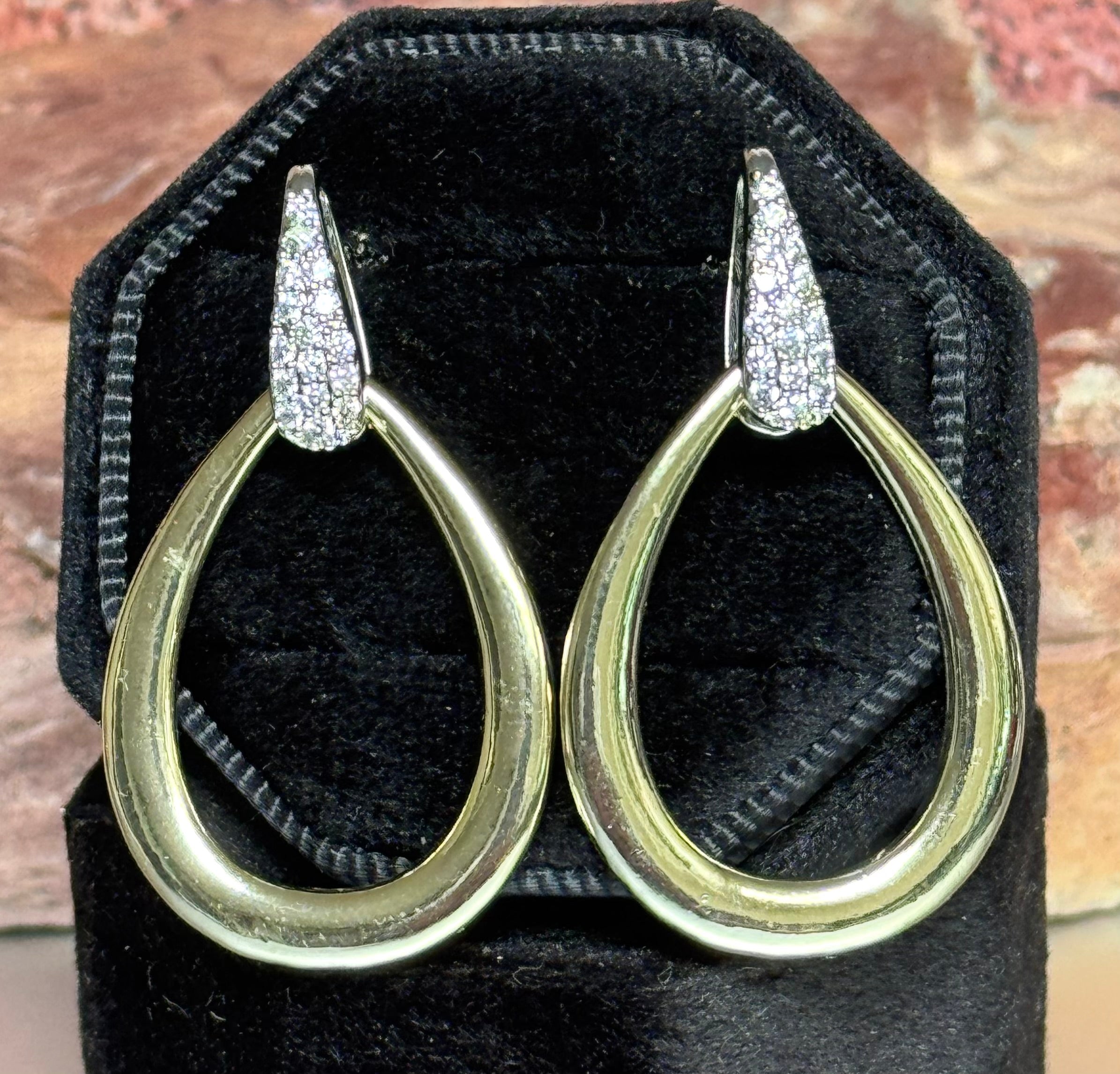 Silver & 14k Gold Plated Two Tone CZ Hoop Earrings