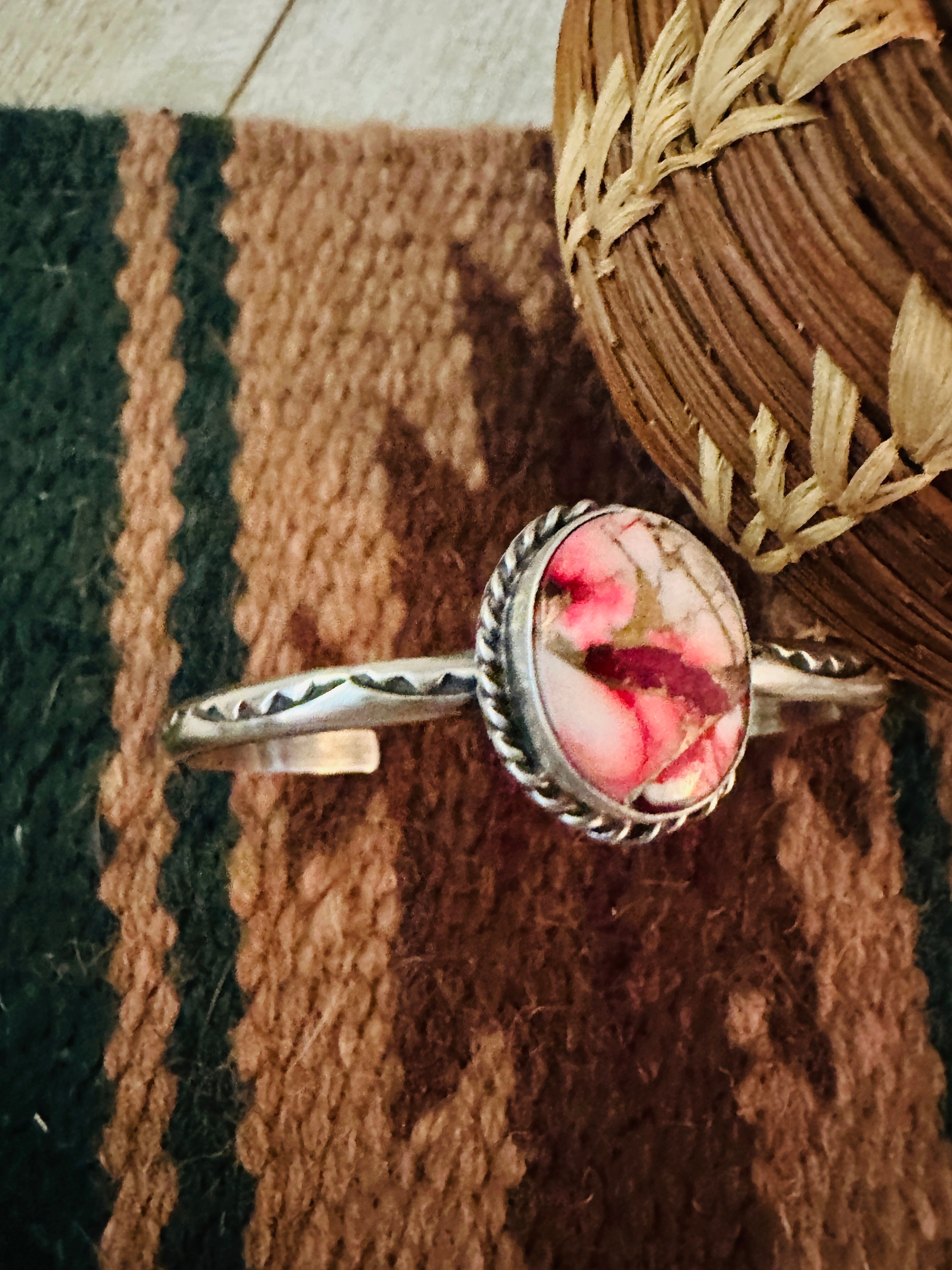 Handcrafted Sterling Silver & Rose Dahlia Cuff Bracelet