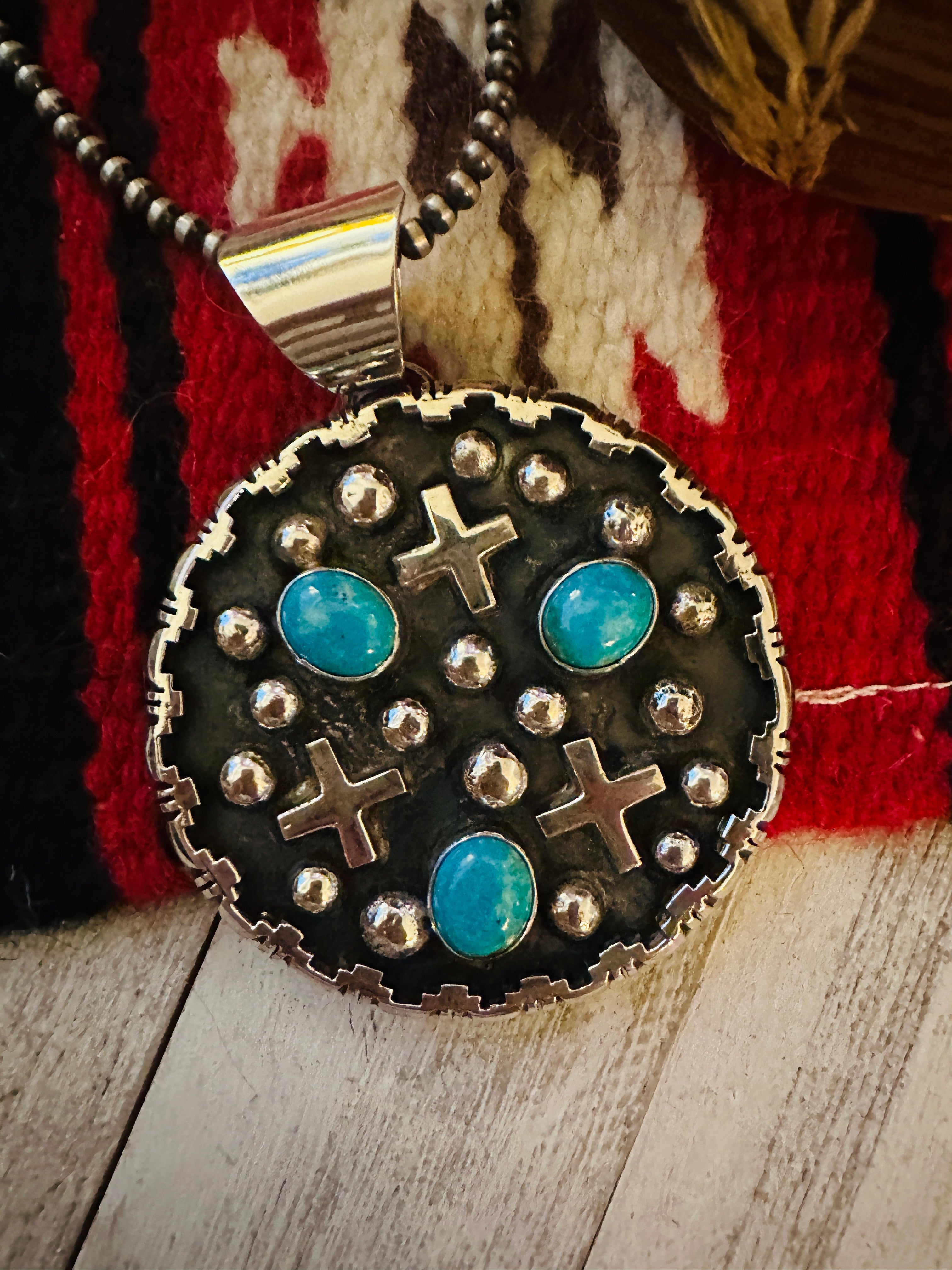 Handcrafted Sterling Silver & Turquoise Cross Pendant by Chimney Butte