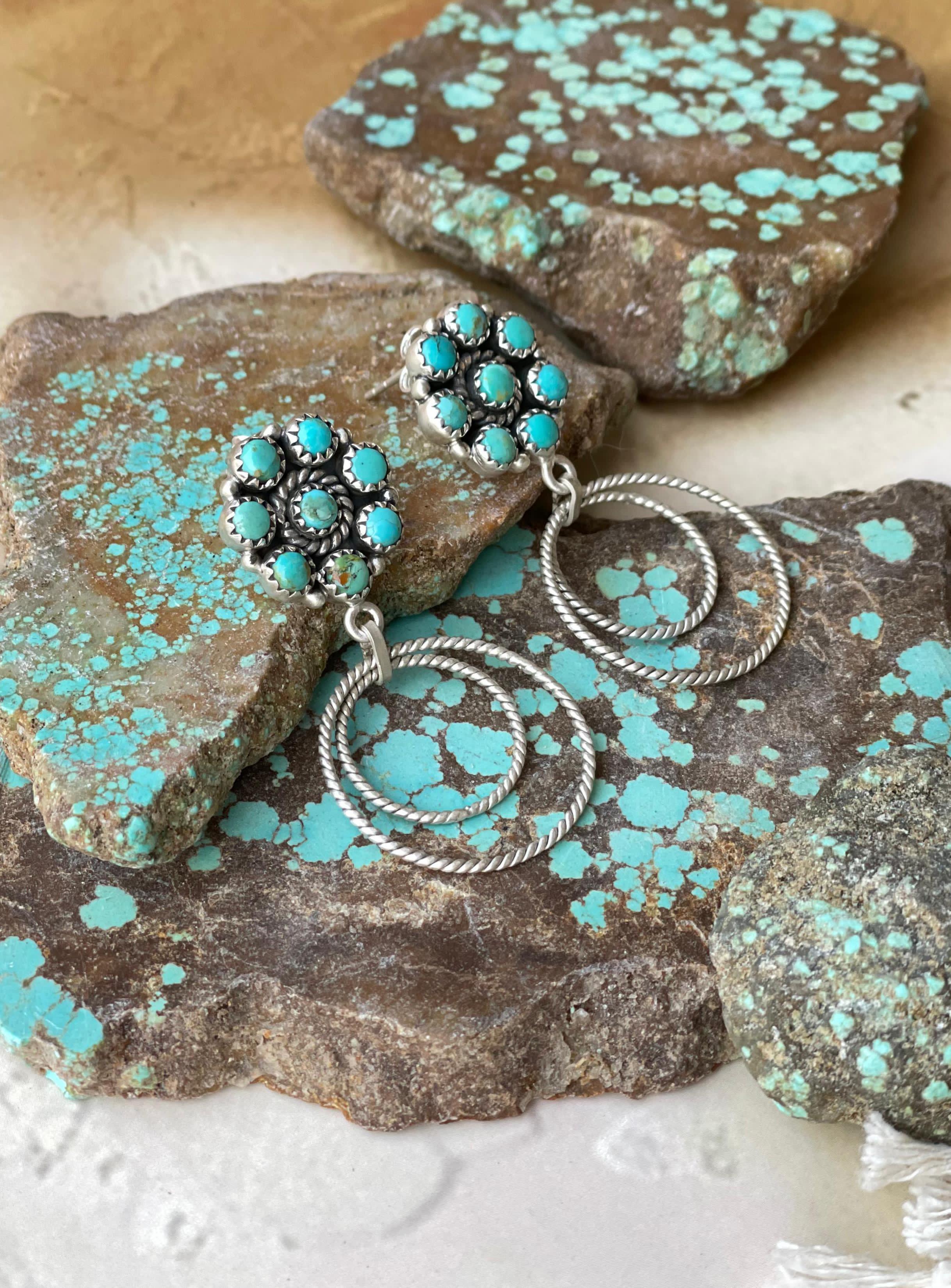 Handmade Sterling Silver Turquoise Hoop Earrings