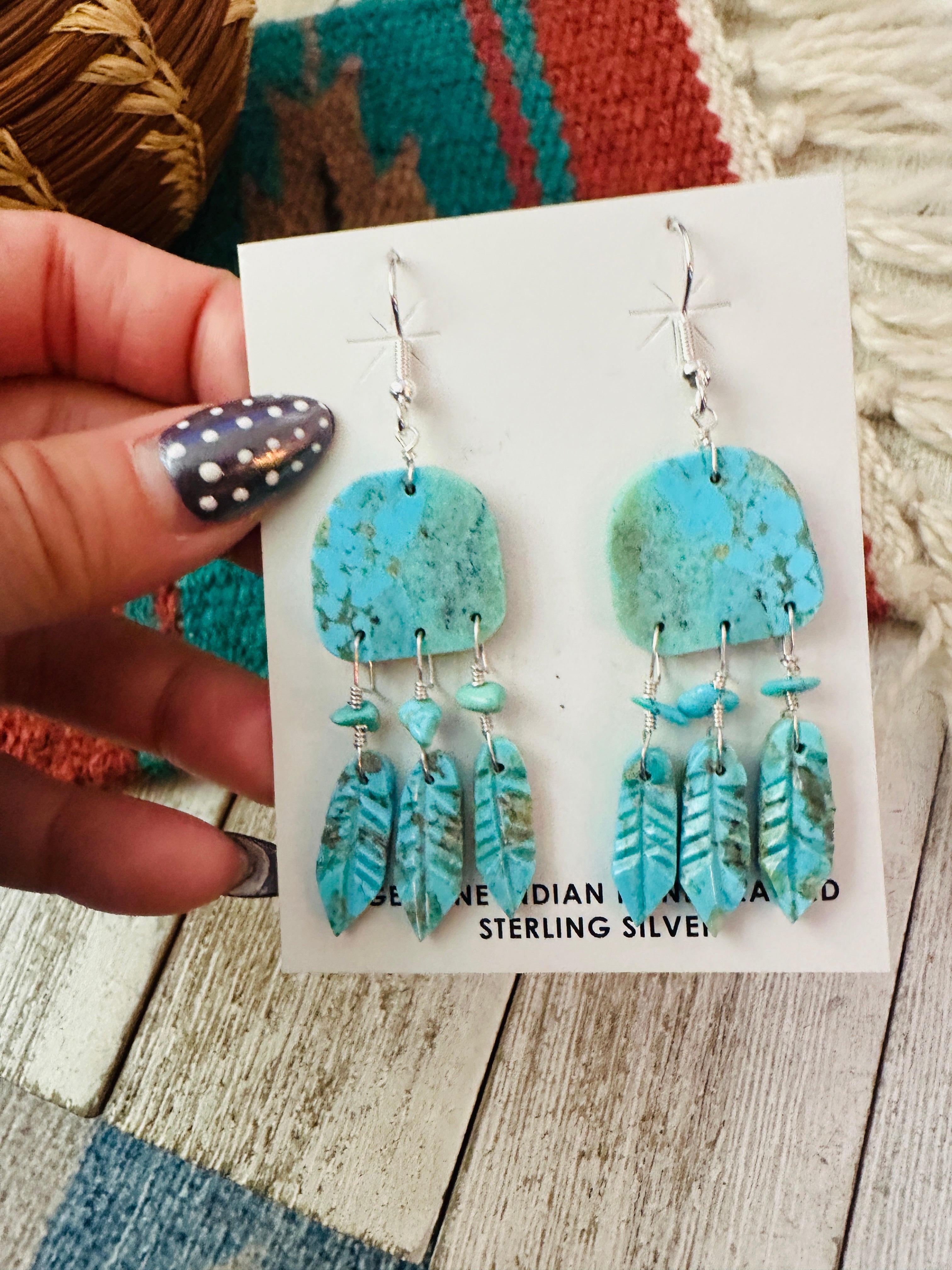 Handcrafted Turquoise & Sterling Silver Slab Dreamcatcher Dangle Earrings