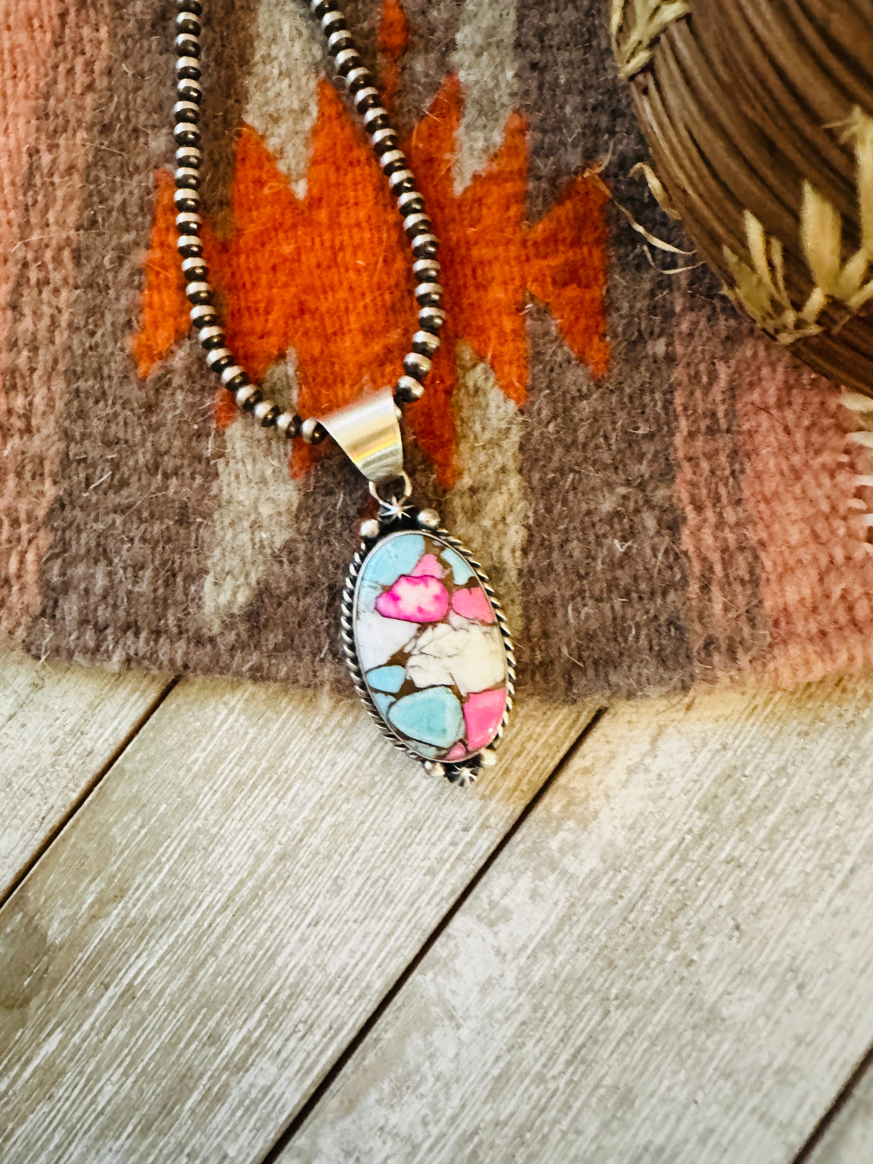 Handcrafted Cotton Candy & Sterling Silver Pendant