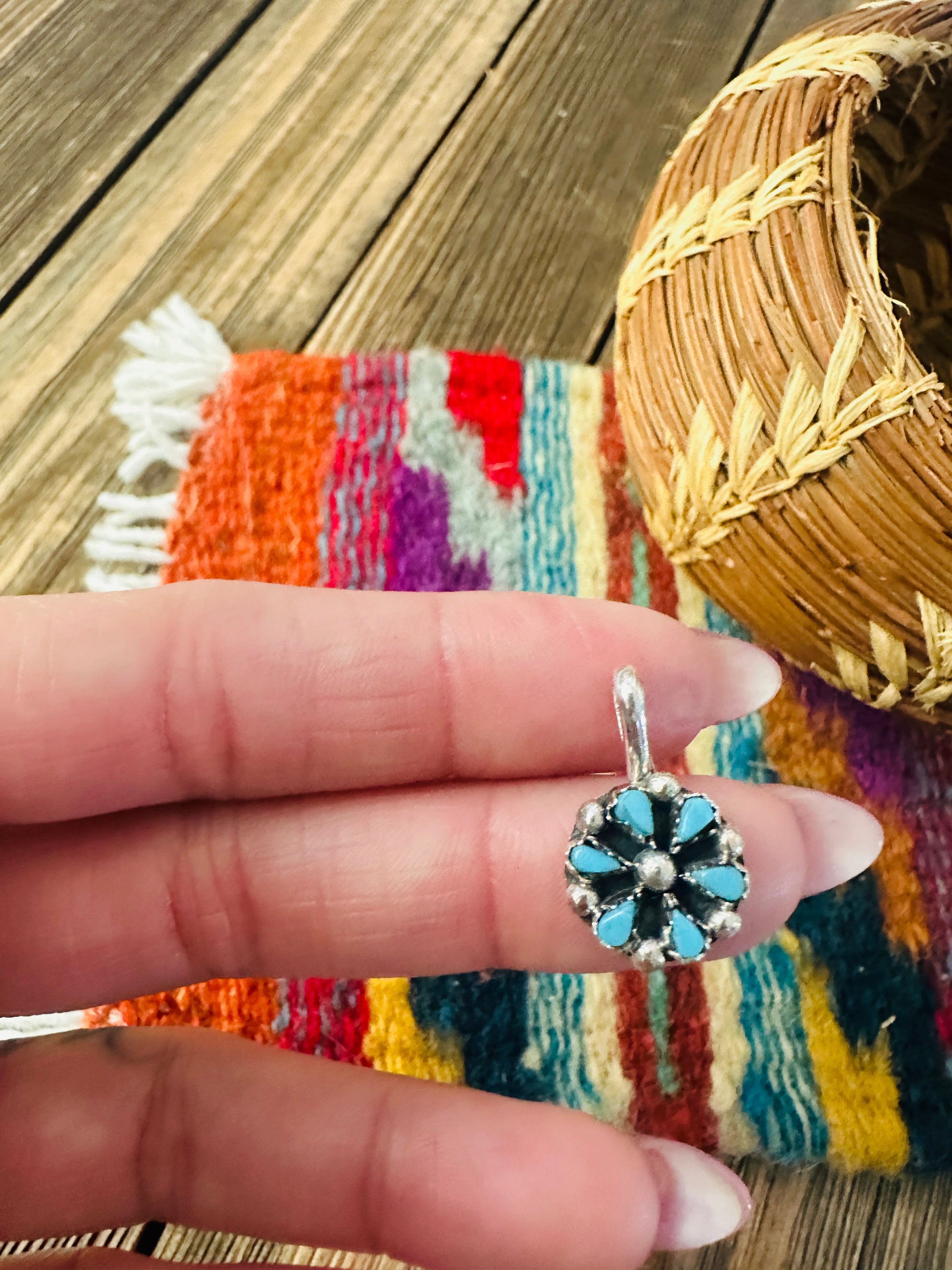 Handcrafted Sterling Silver and Turquoise Petit Point Pendant
