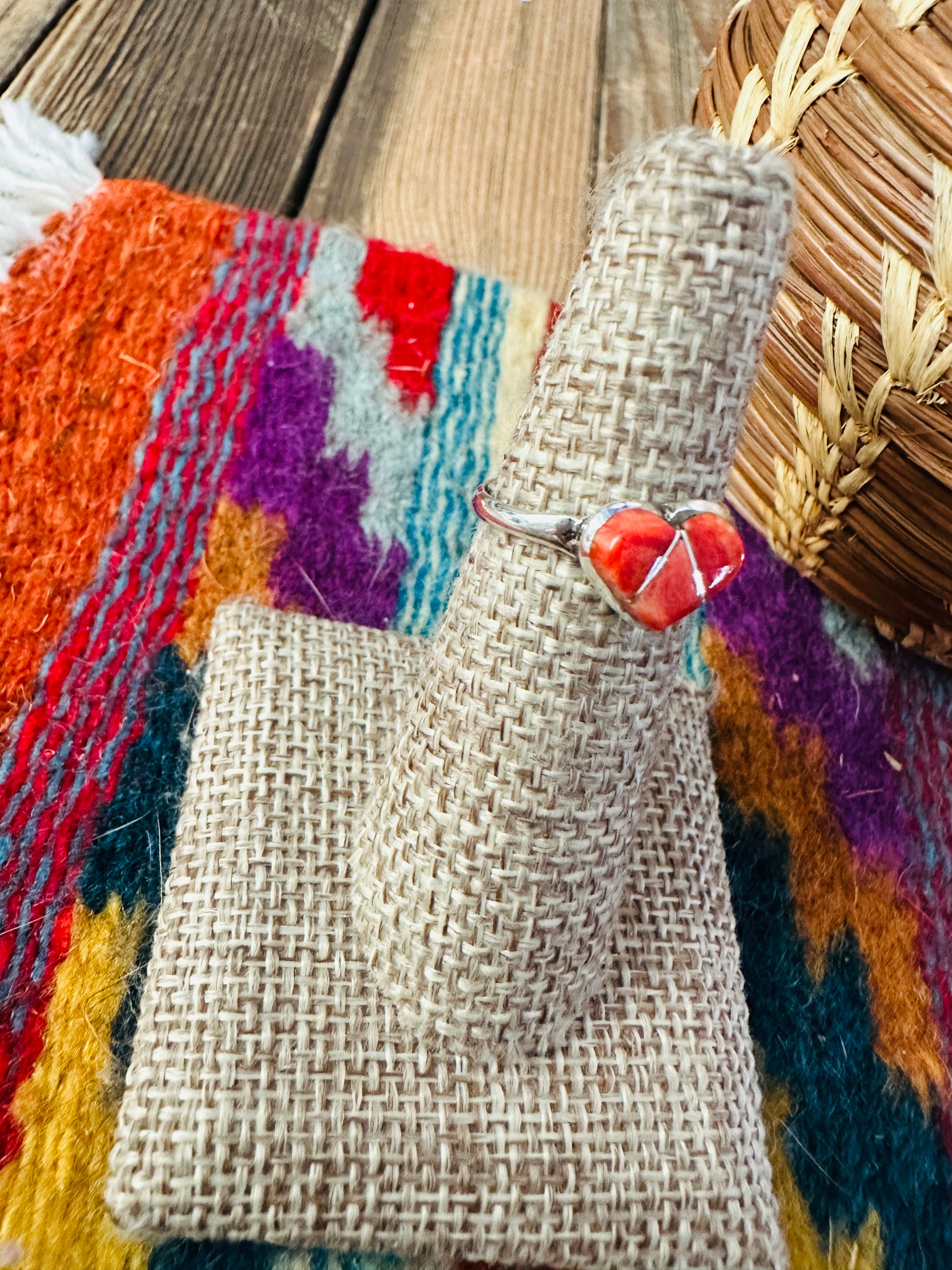 Handcrafted Spiny Oyster & Sterling Silver Inlay Heart Ring Size 6