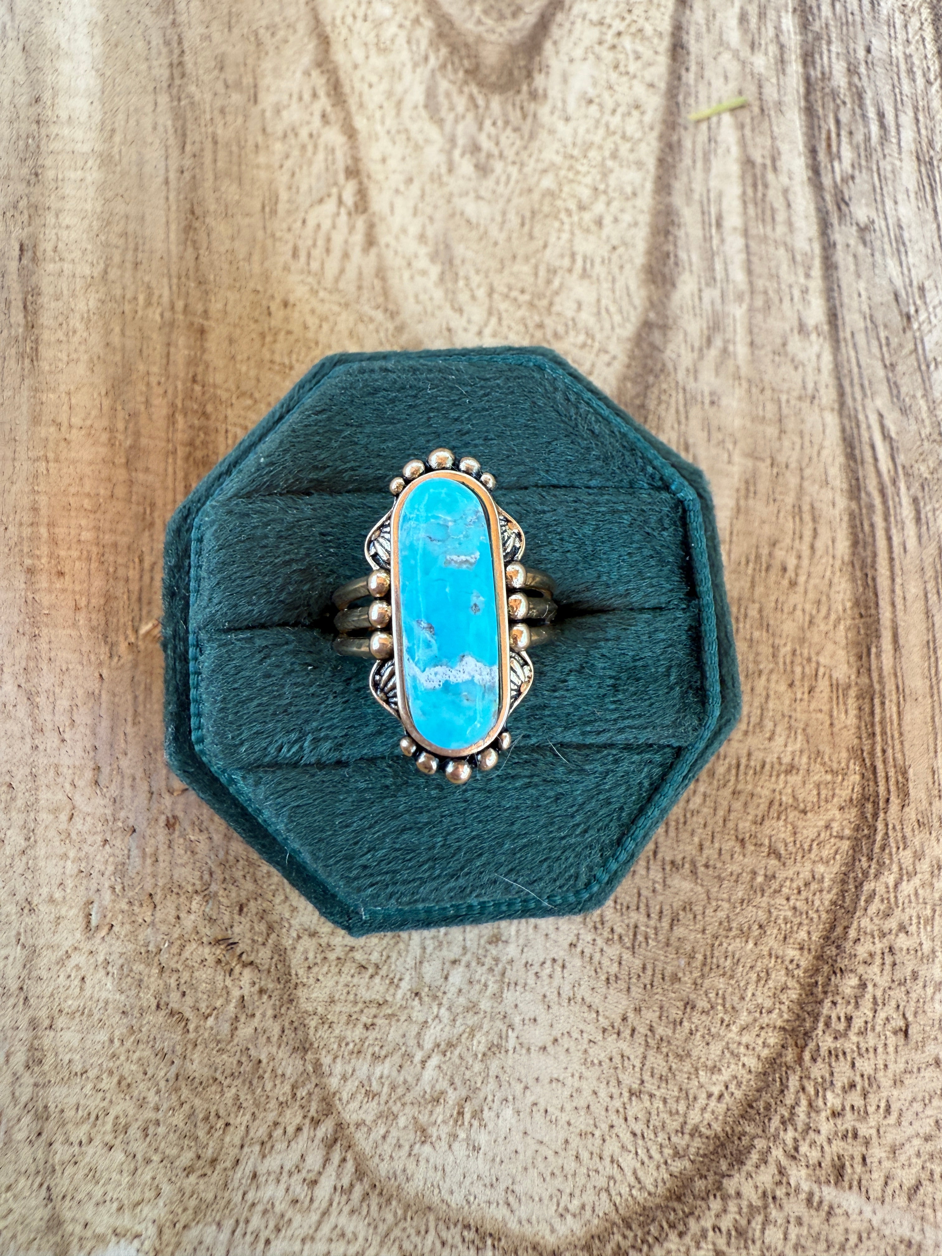 “The Golden Collection” Tucson Turquoise Ring Handmade Gold Plated Ring SIZE 5.5