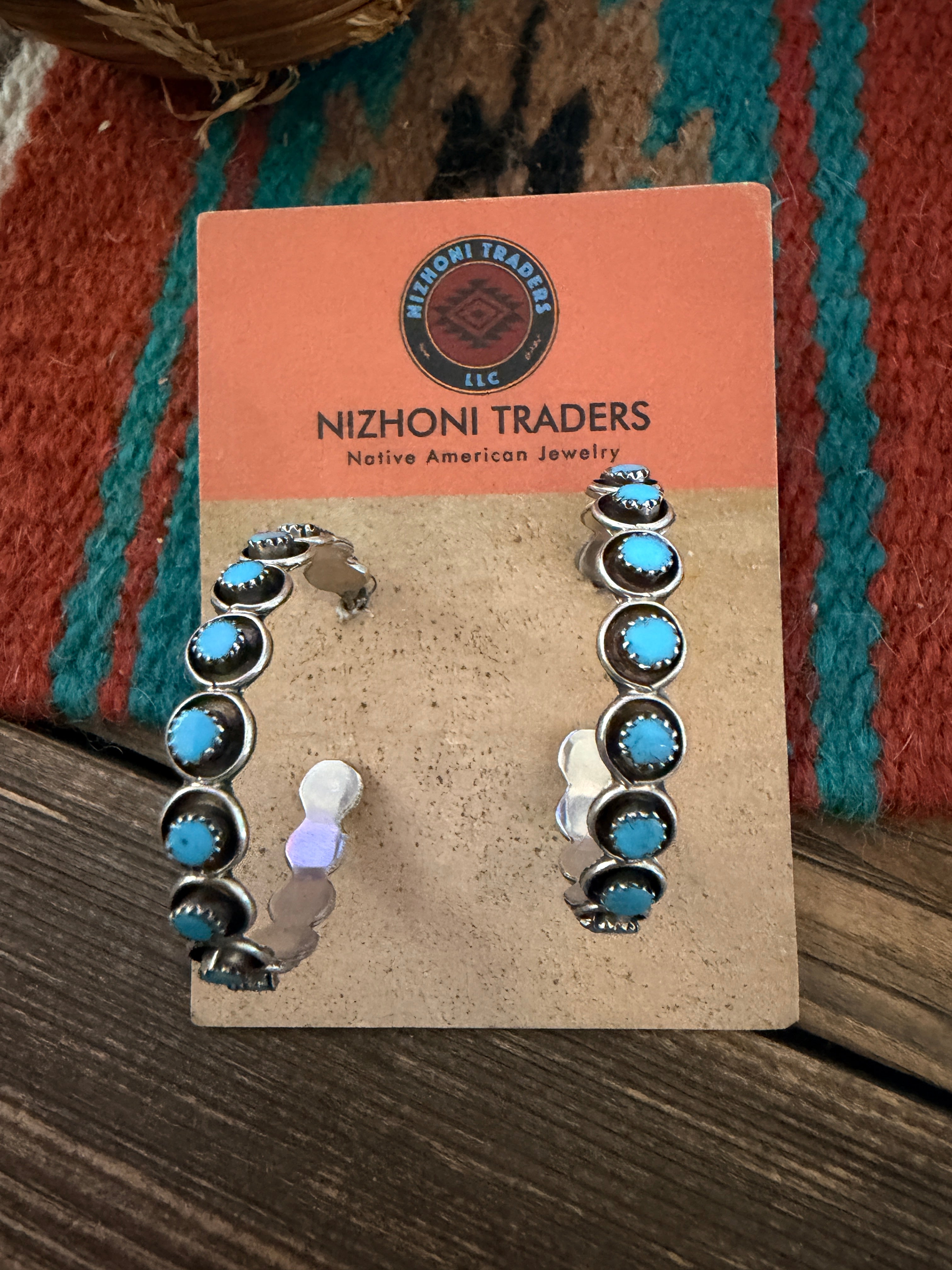 Handcrafted Turquoise & Sterling Silver Snake Eye Hoop Earrings