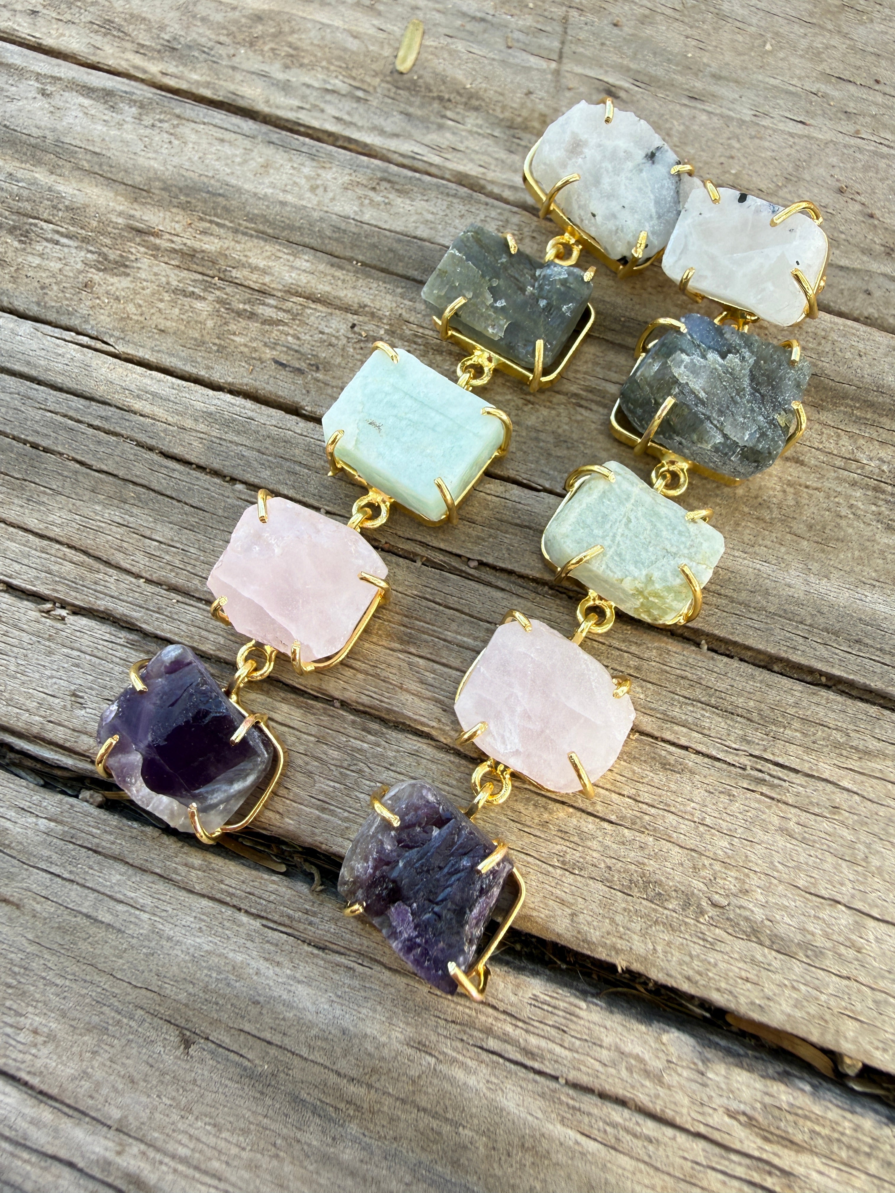 “The Golden Collection” Moonlight Harmony Handmade Gold Plated Gemstone Dangle Earrings style 3