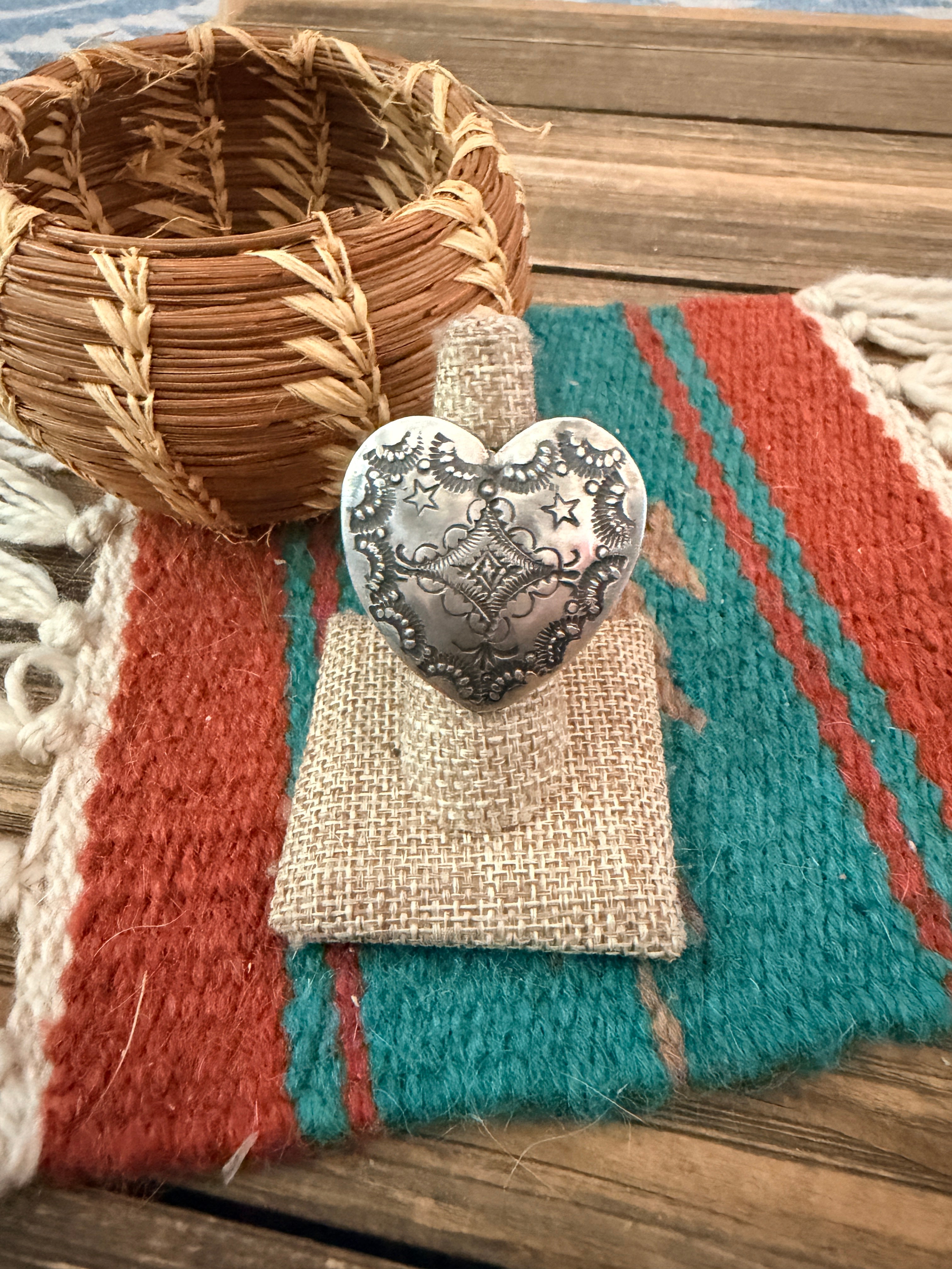 Handcrafted Sterling Silver Adjustable Heart Concho Ring by Vincent Platero