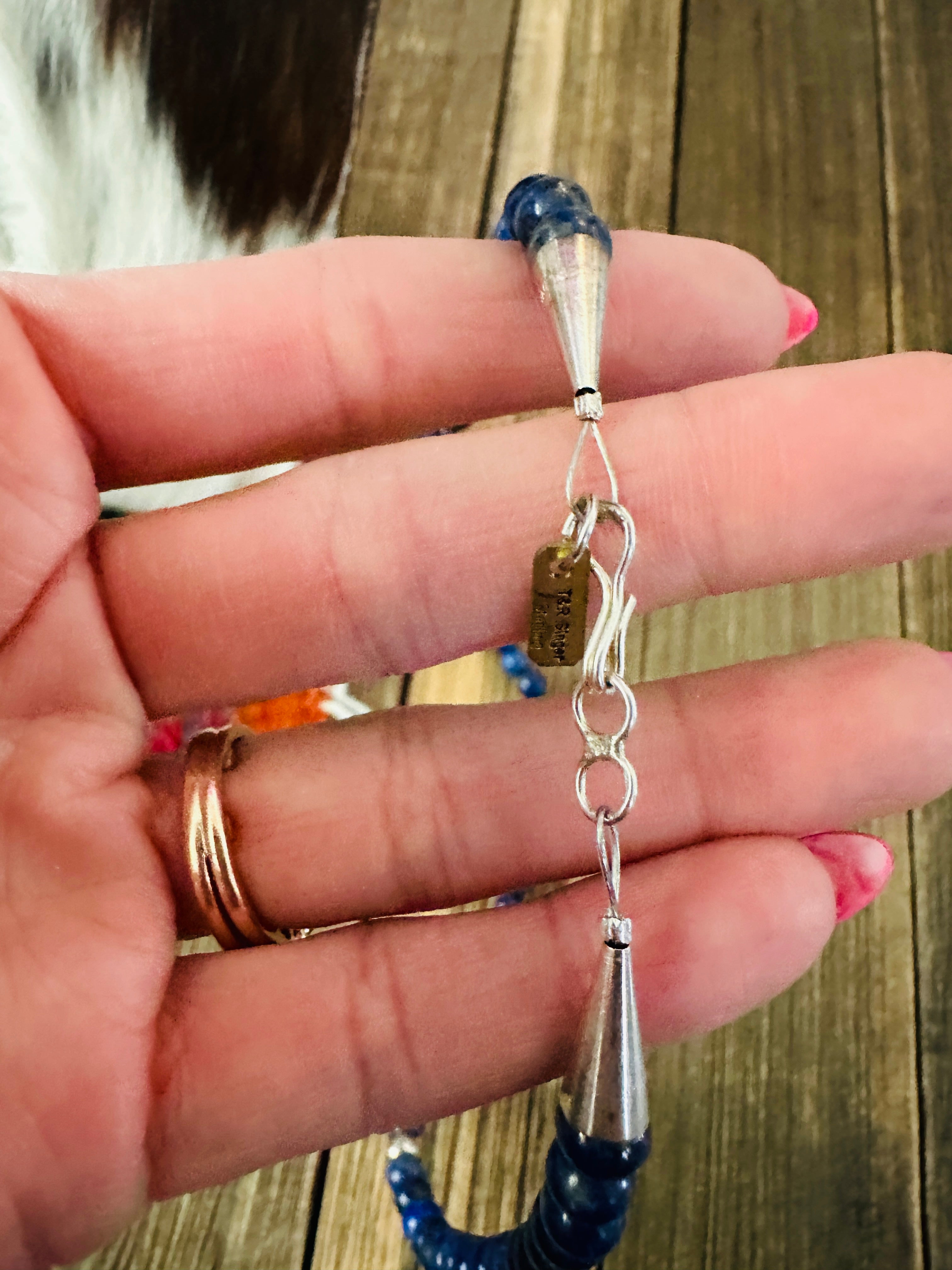Handcrafted Lapis & Sterling Silver Beaded 18” Necklace by T & R Singer