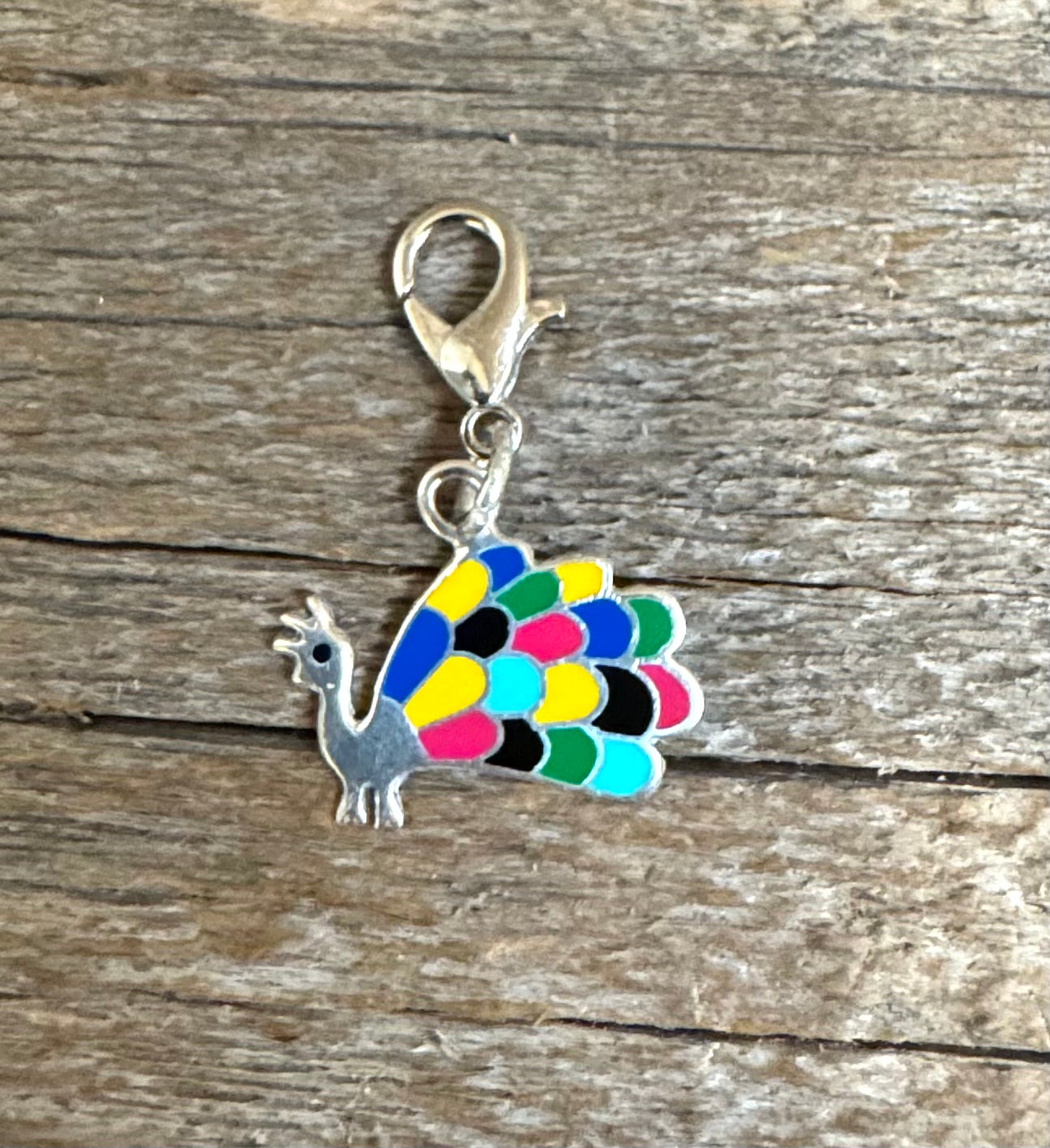 Multicolored Peacock Sterling Silver Charm