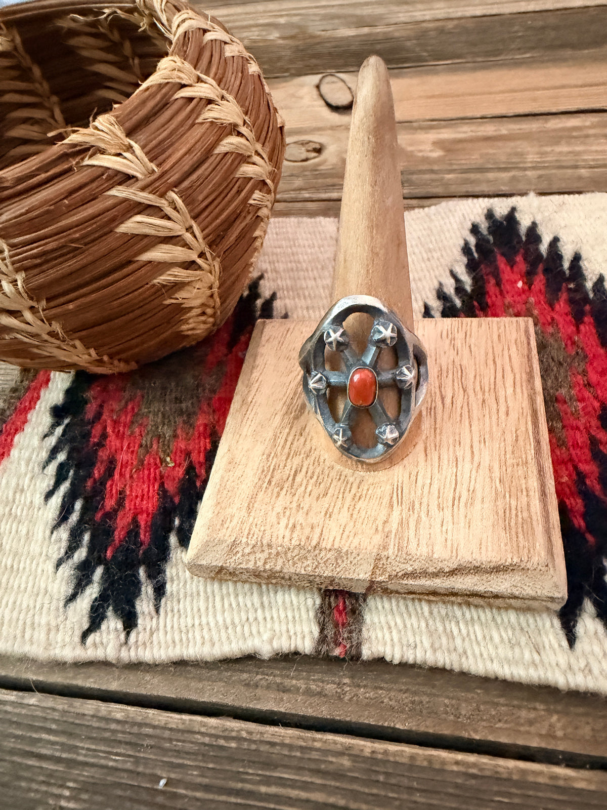 Handcrafted Coral and Sterling Silver Ring size 12 by Chimney Butte