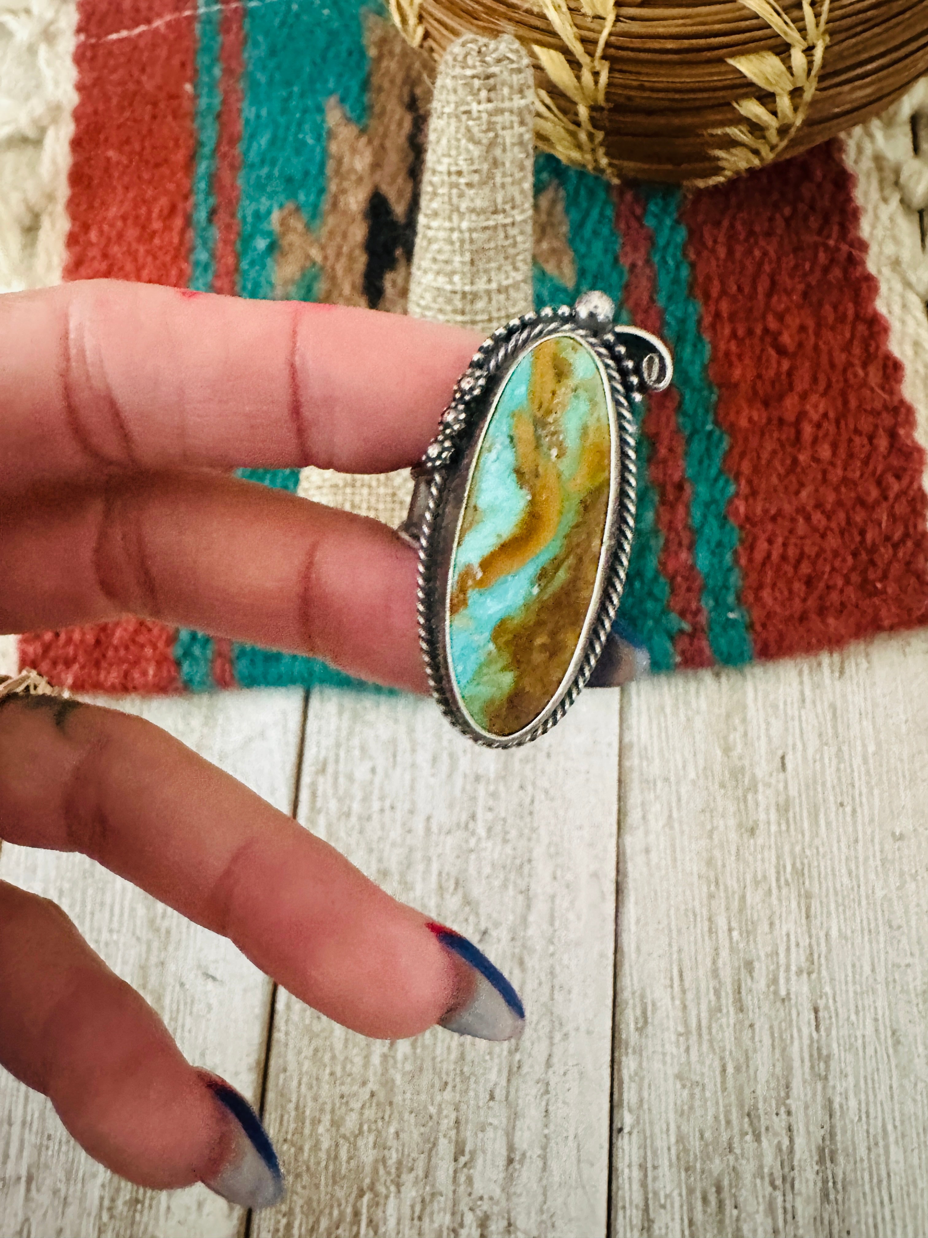 Handcrafted Turquoise & Sterling Silver Adjustable Ring by Jacqueline Silver