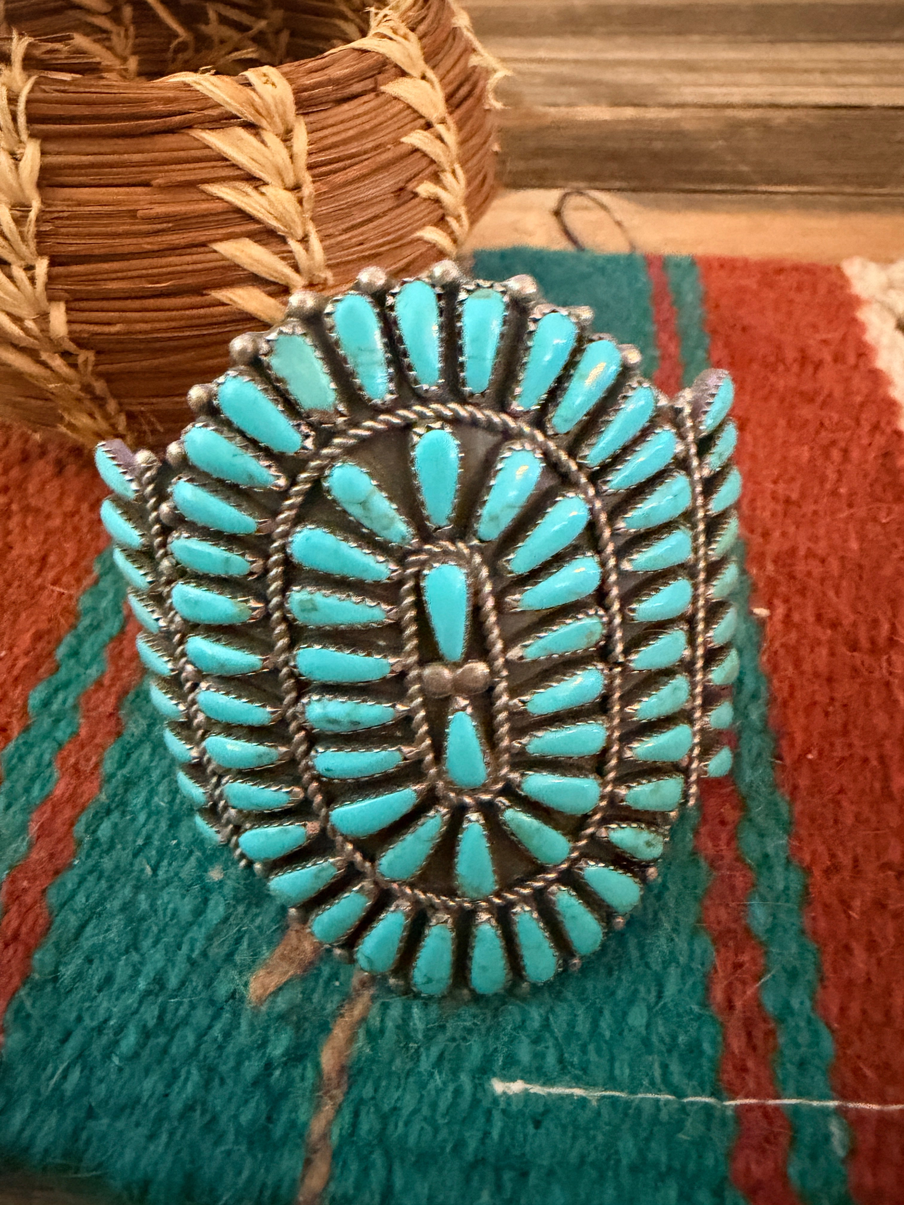Handcrafted Old Pawn Sterling Silver & Turquoise Cuff Bracelet