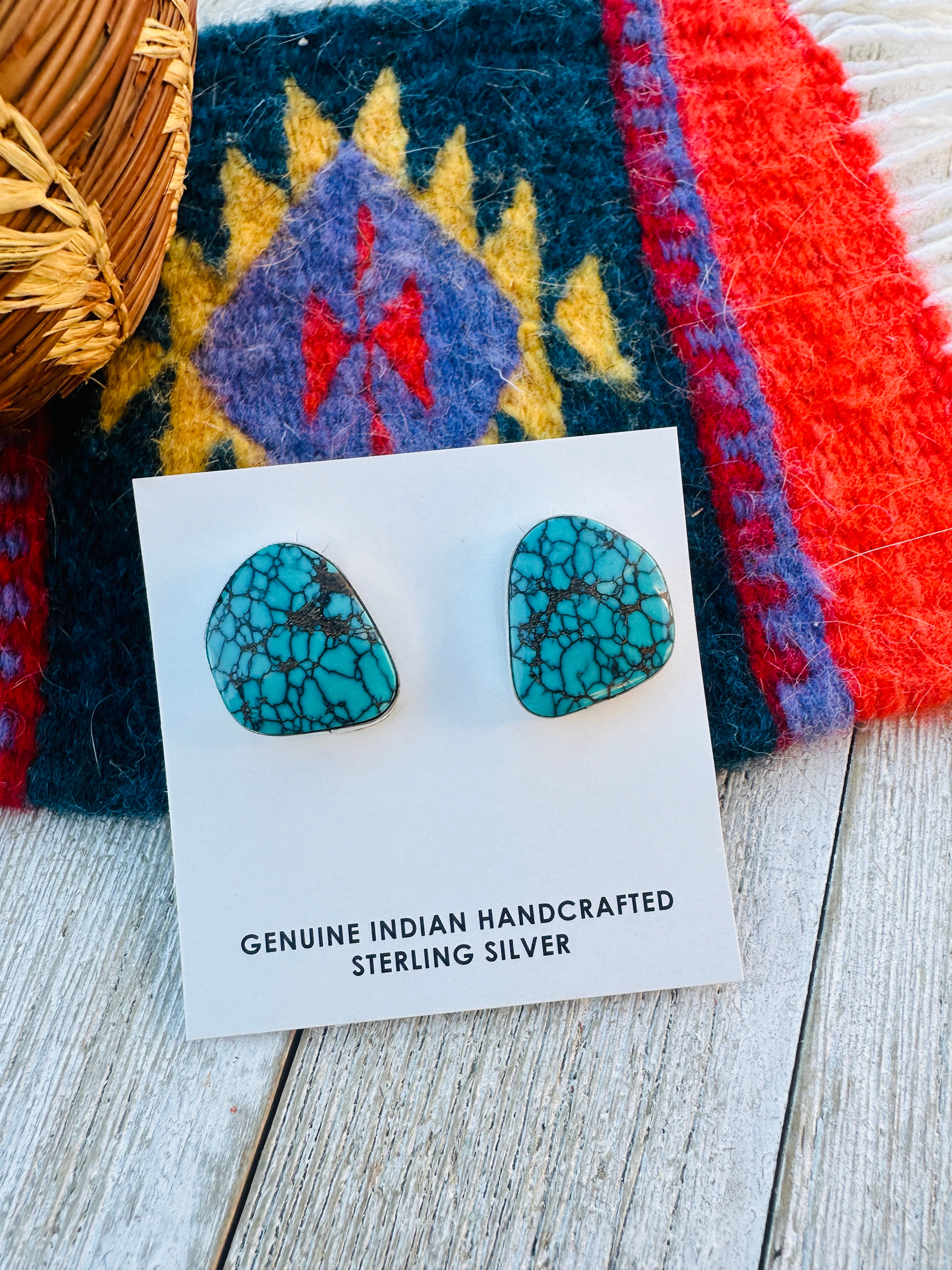 Handcrafted Kingman Web Turquoise & Sterling Silver Post Earrings