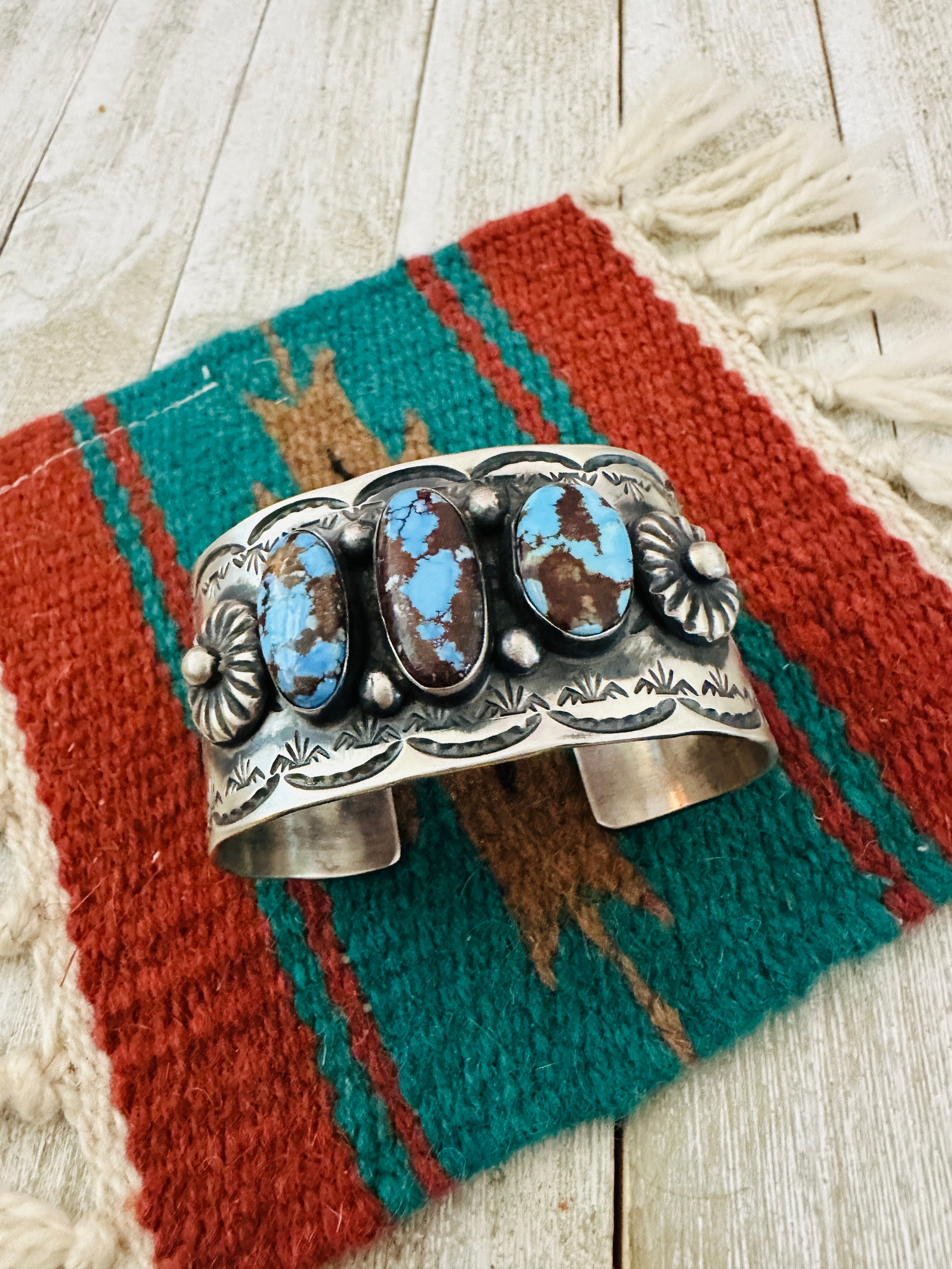 Handcrafted Sterling Silver & Golden Hills Turquoise Cuff Bracelet by Chimney Butte /