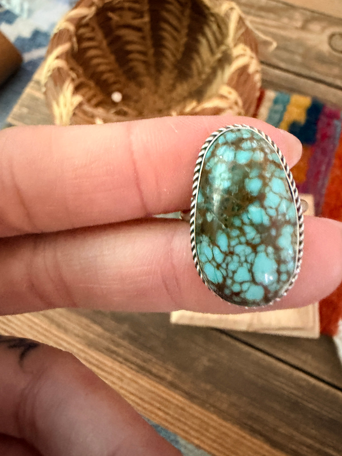 Handcrafted Turquoise & Sterling Silver Ring Size 7