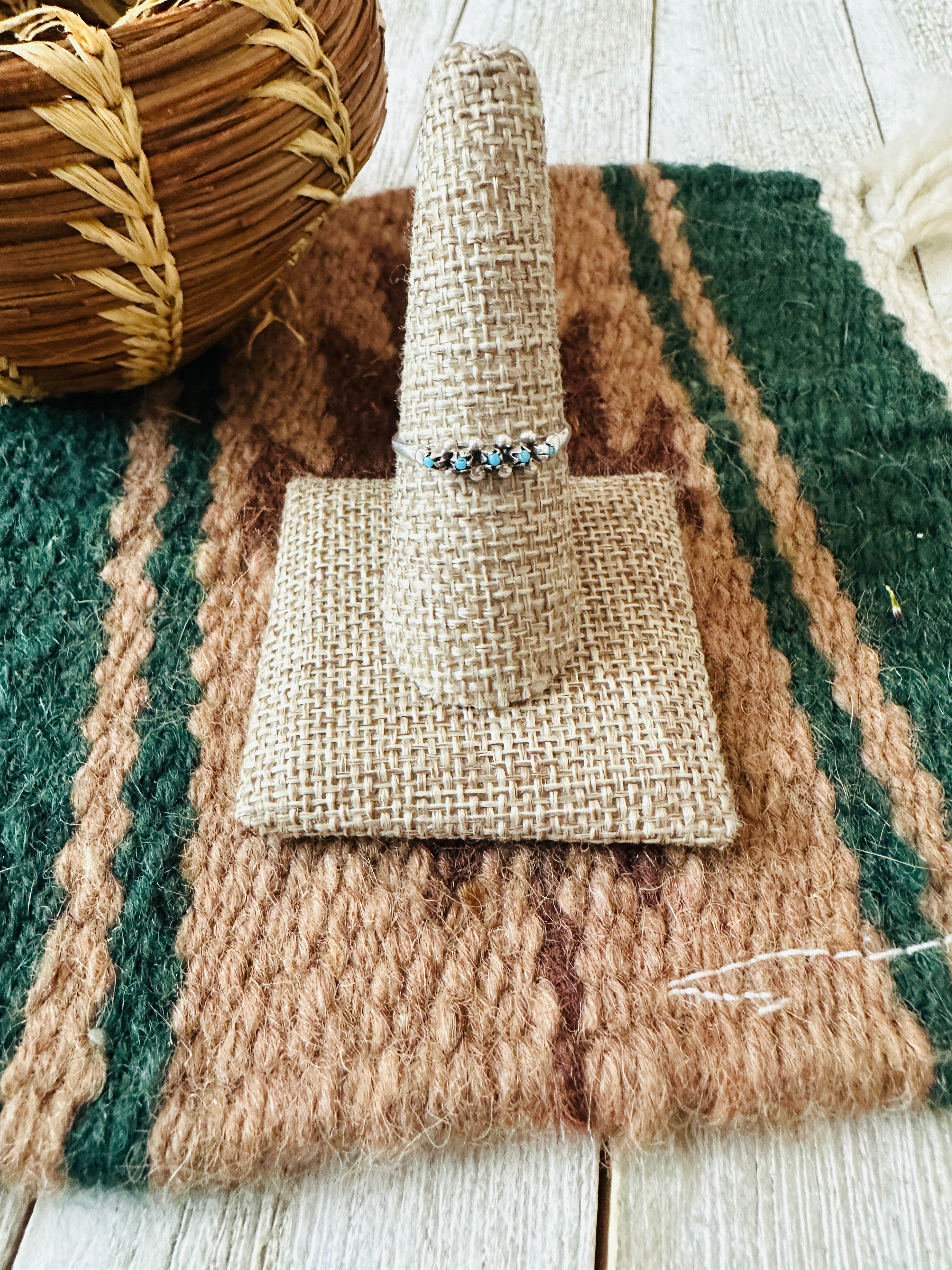 Handcrafted Sterling Silver & Turquoise Petit Point Band Ring