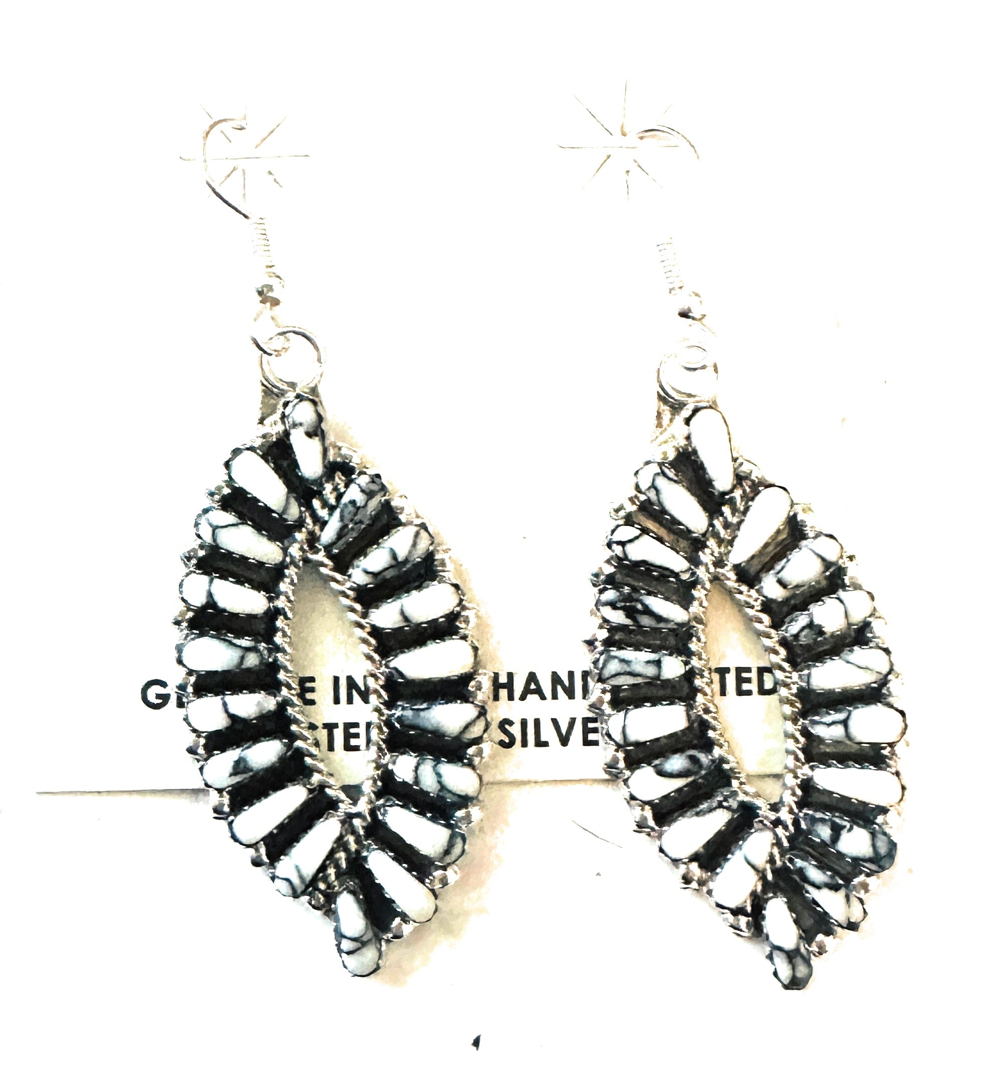 Handcrafted White Buffalo and Sterling Silver Cluster Dangle Earrings