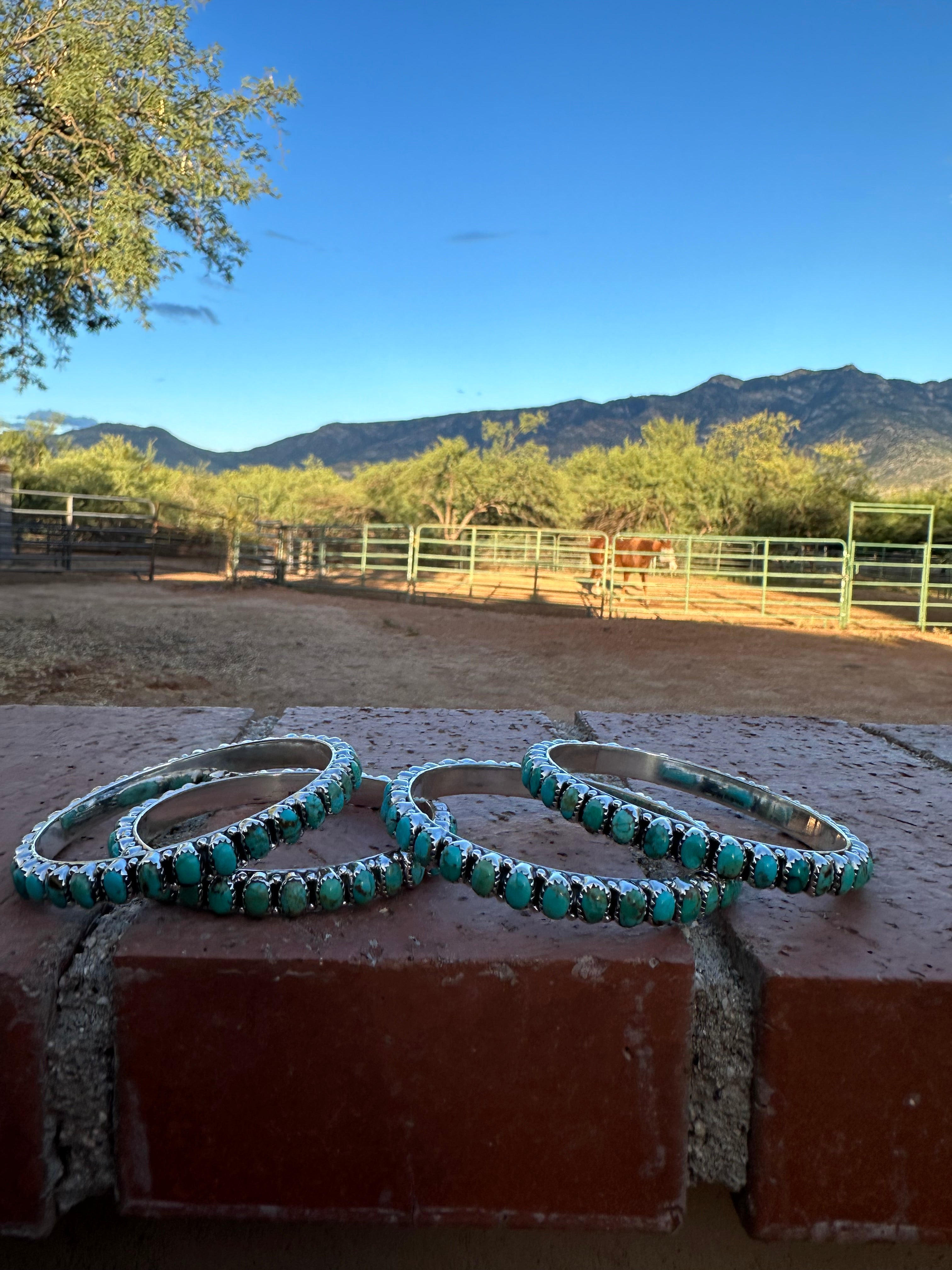 Handmade Royston Turquoise & Sterling Silver Bangle Bracelet 7.5 inch