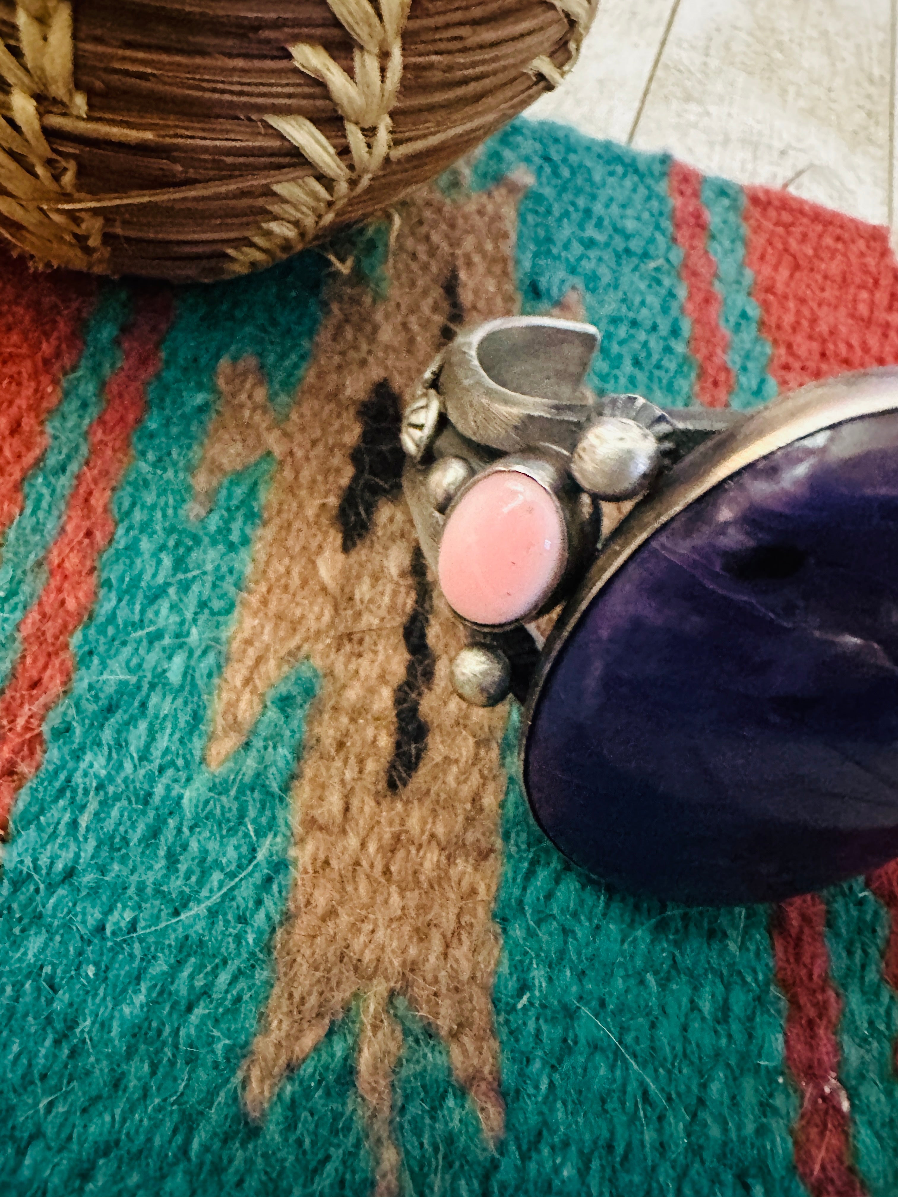 Handcrafted Charoite, Queen Pink Conch & Sterling Silver Cuff Bracelet by Chimney Butte