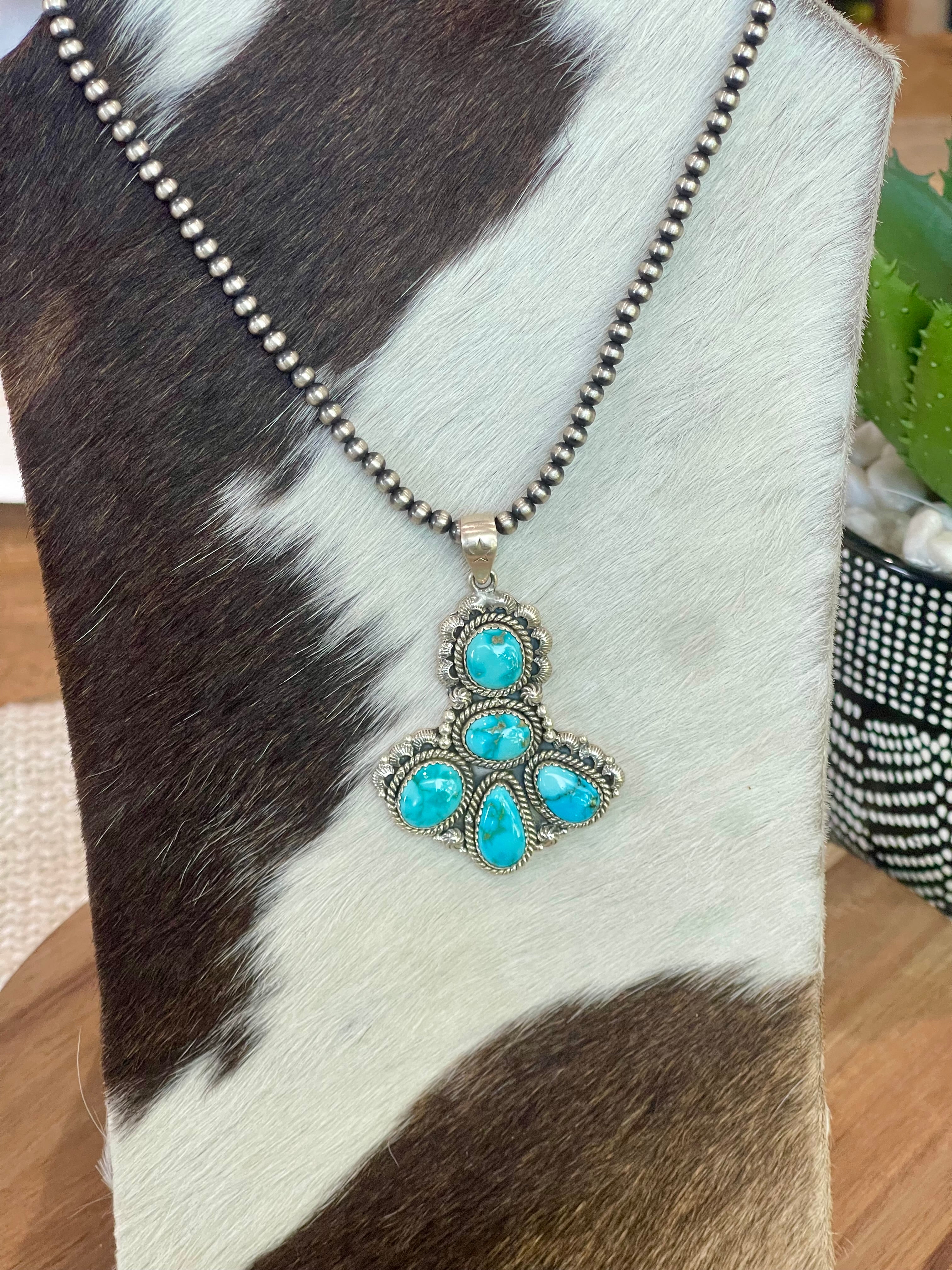 Gorgeous Handmade Sterling Silver & South Hill Sonoran Turquoise Cluster Pendant