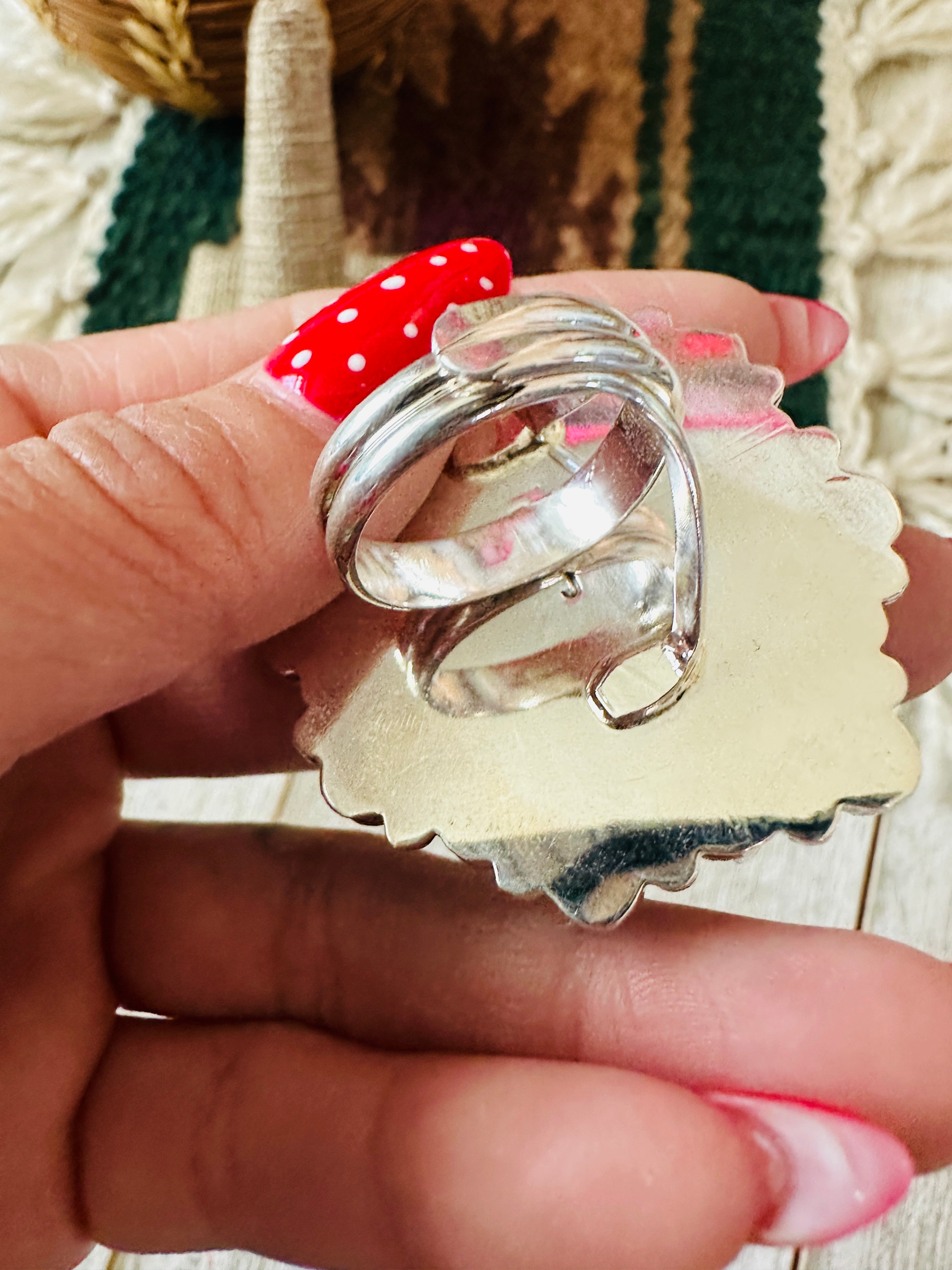 Handcrafted Sterling Silver, Turquoise & Howlite Cluster Adjustable Ring