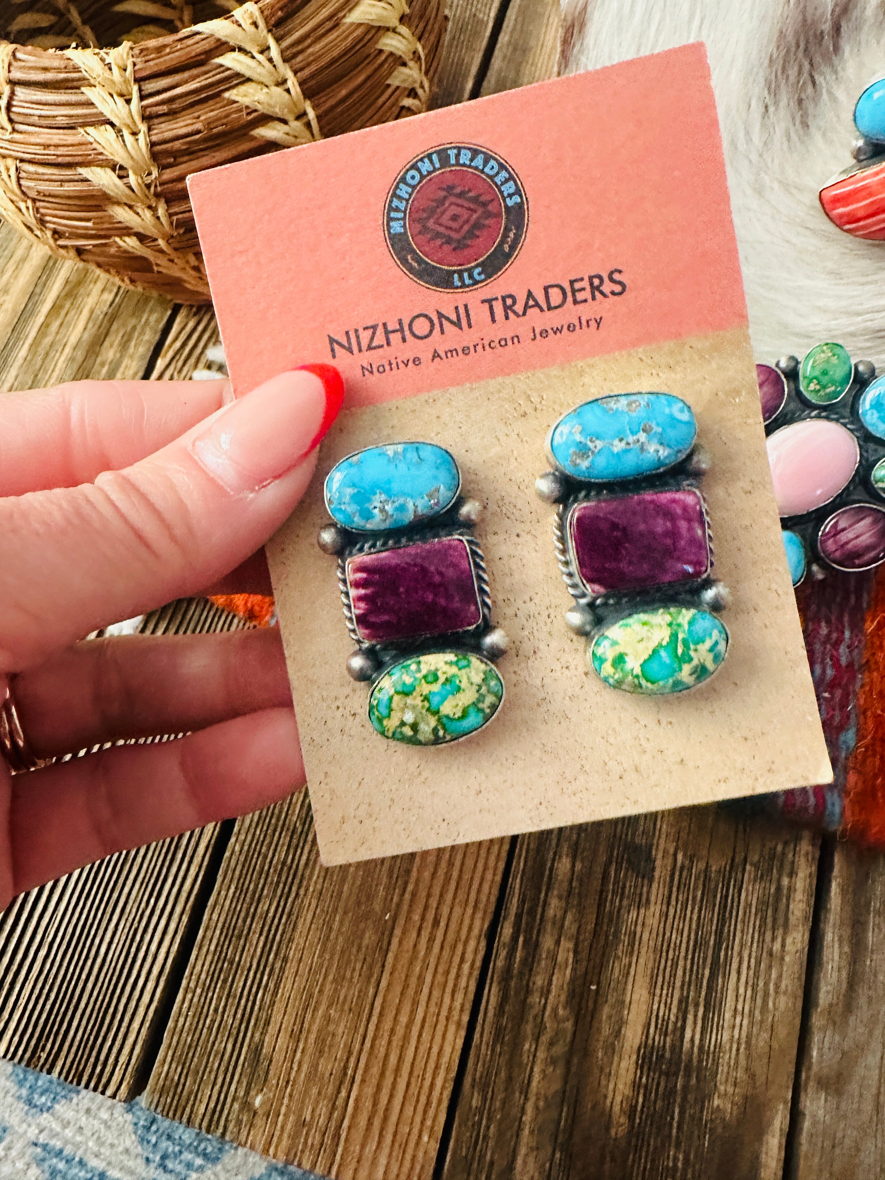 Handcrafted Multi Stone & Sterling Silver Cluster Necklace and Earring Set