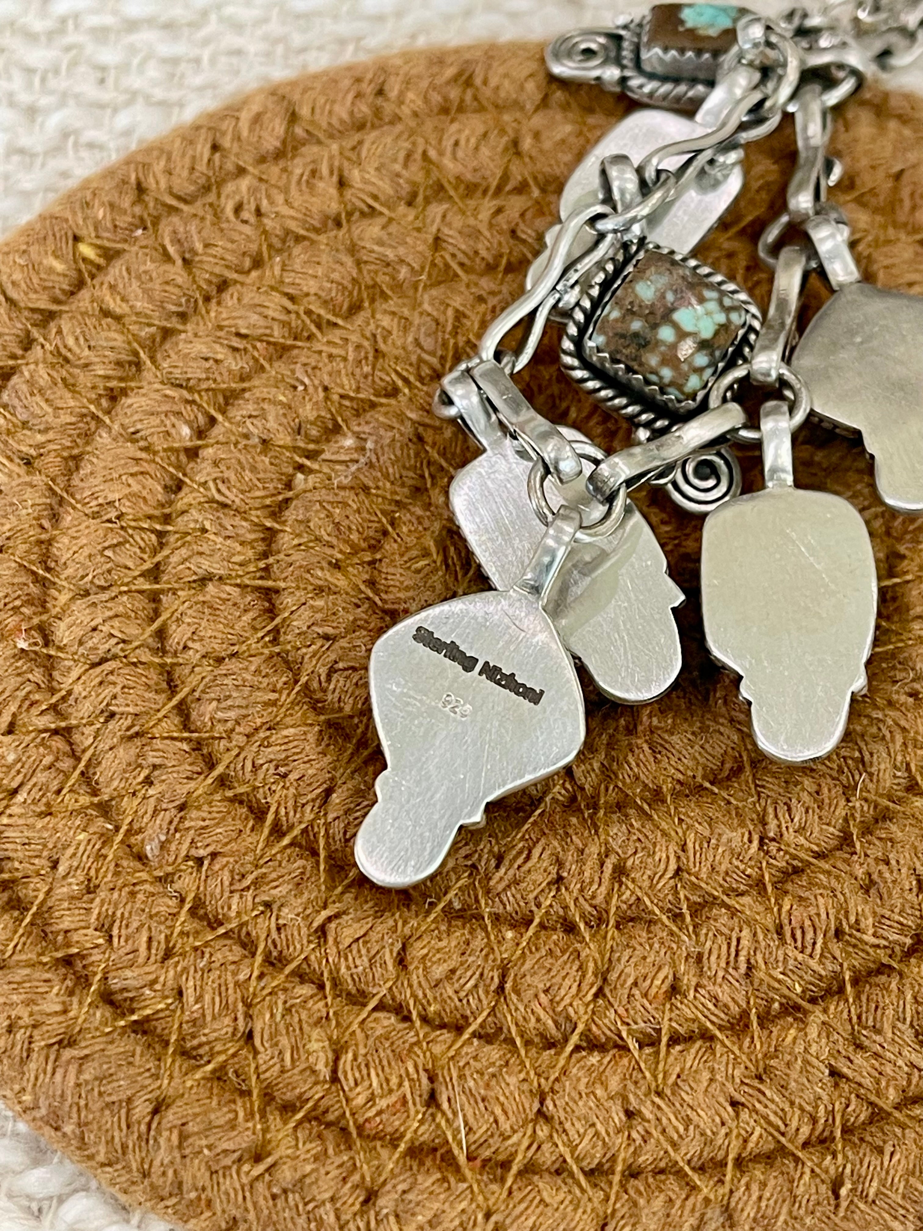 Handmade Sterling Silver Number 8 Turquoise Necklace with Signed Nizhoni