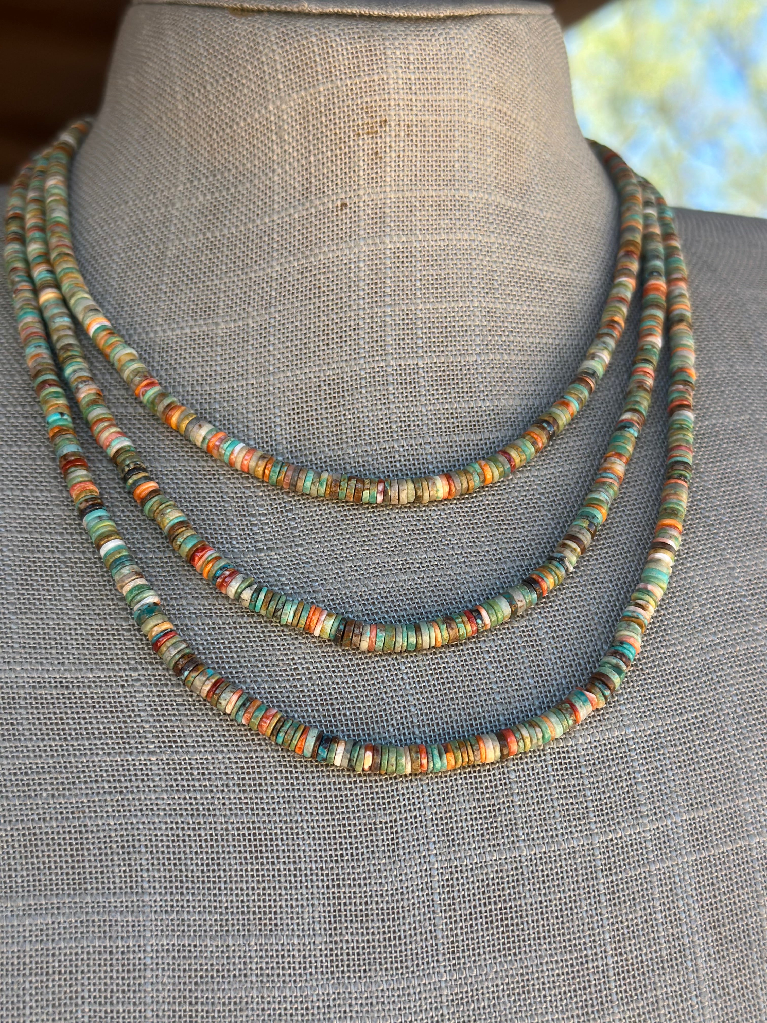 Handcrafted Kingman Turquoise & Spiny Sterling Silver 4mm Beaded Necklace