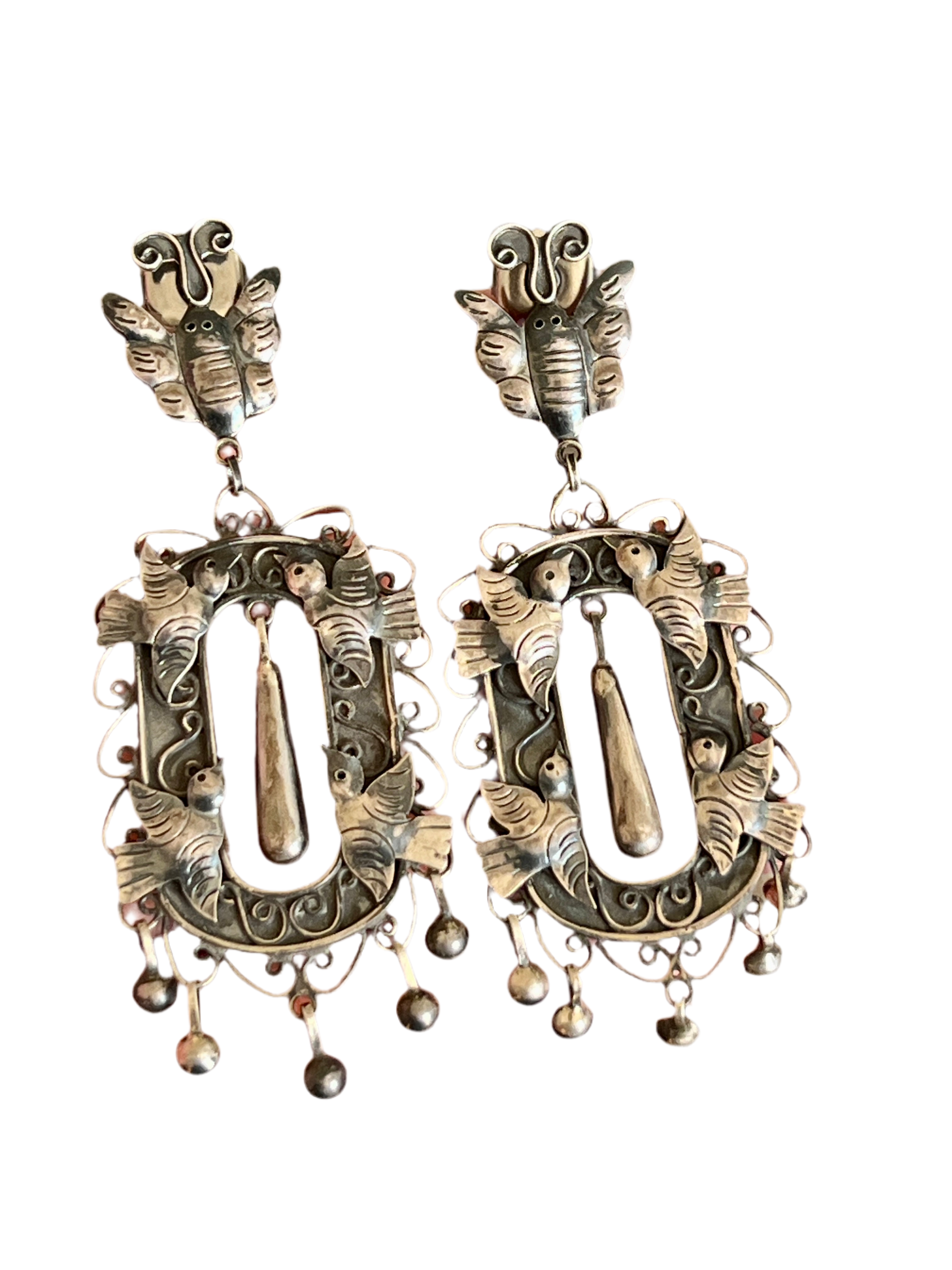 Federico Jimenez Sterling Silver Mexican Wedding Style Earrings, Mariposa