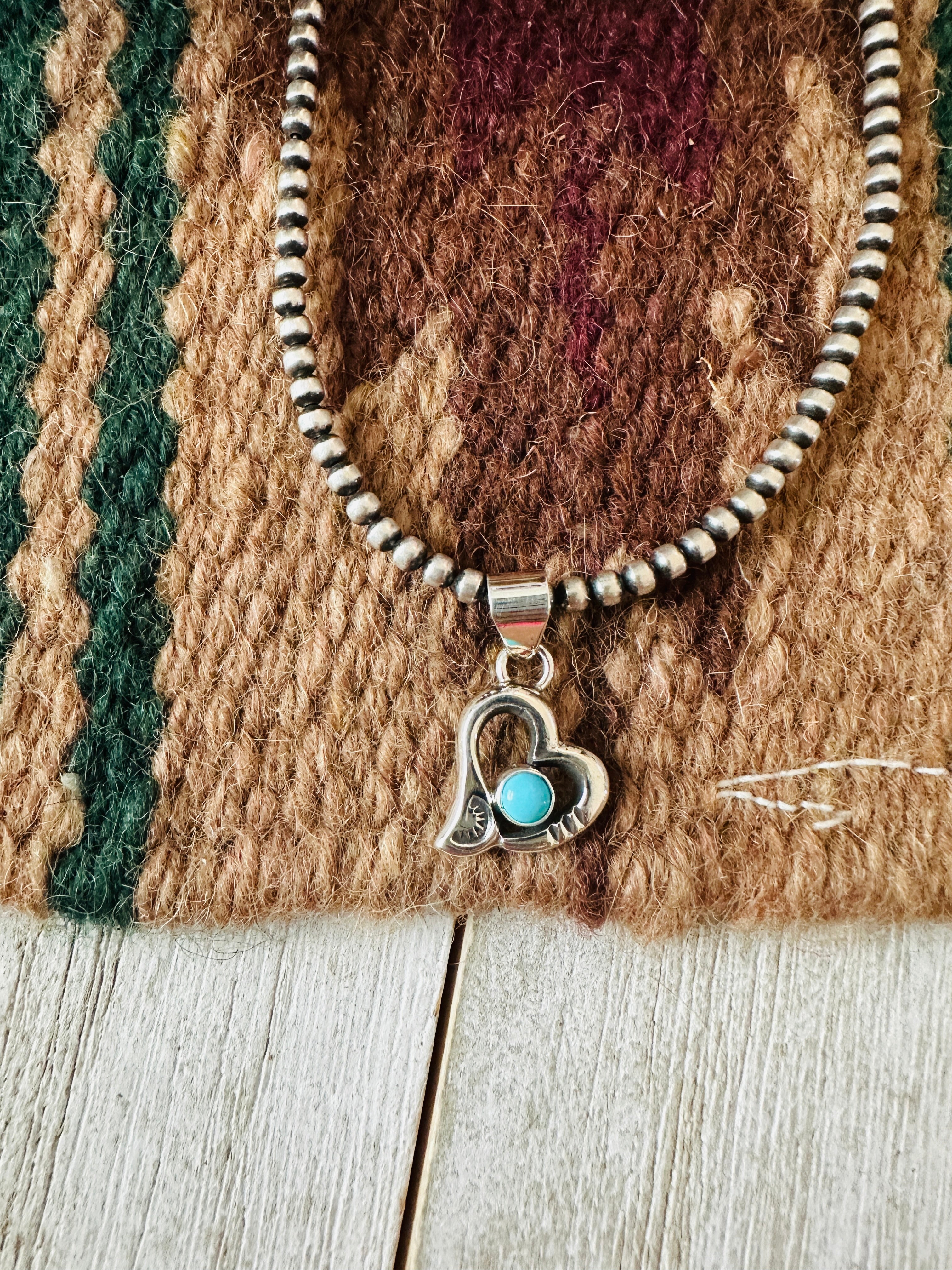 Handcrafted Turquoise & Sterling Silver Mini Heart Pendant