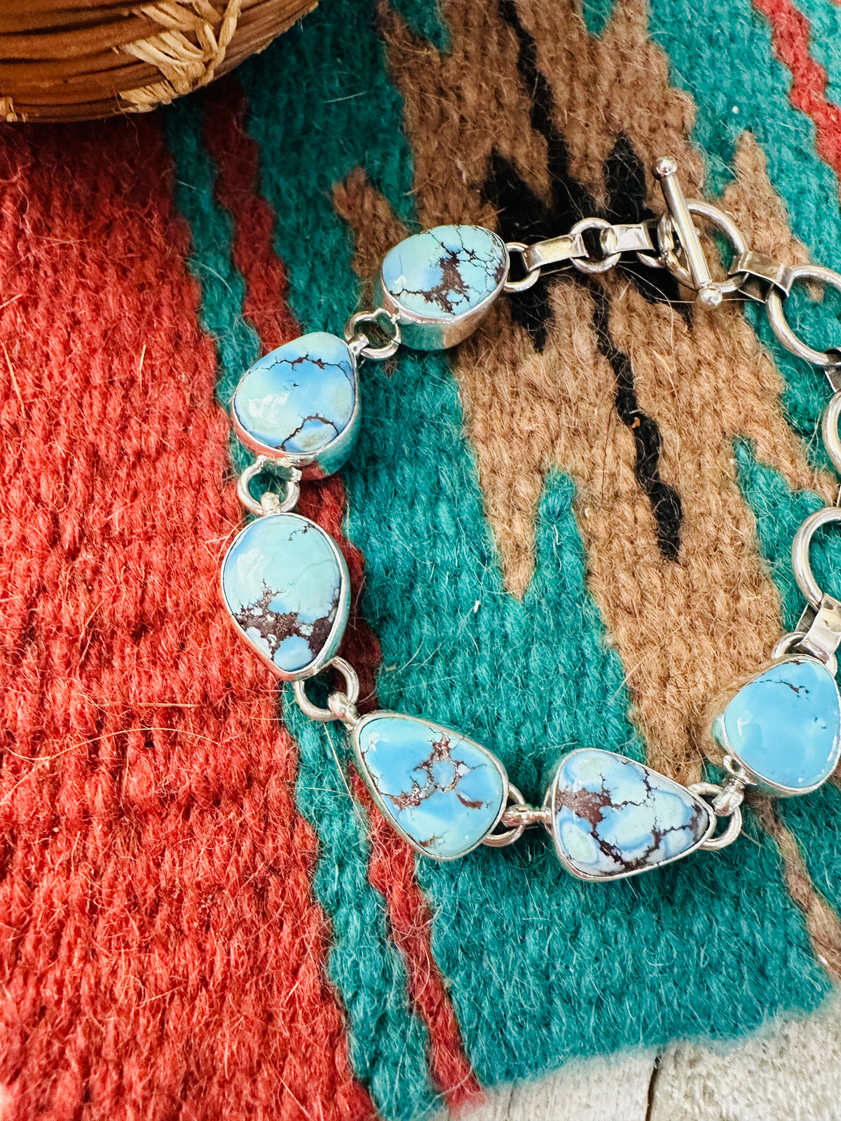 Handcrafted Golden Hills Turquoise & Sterling Silver Link Bracelet