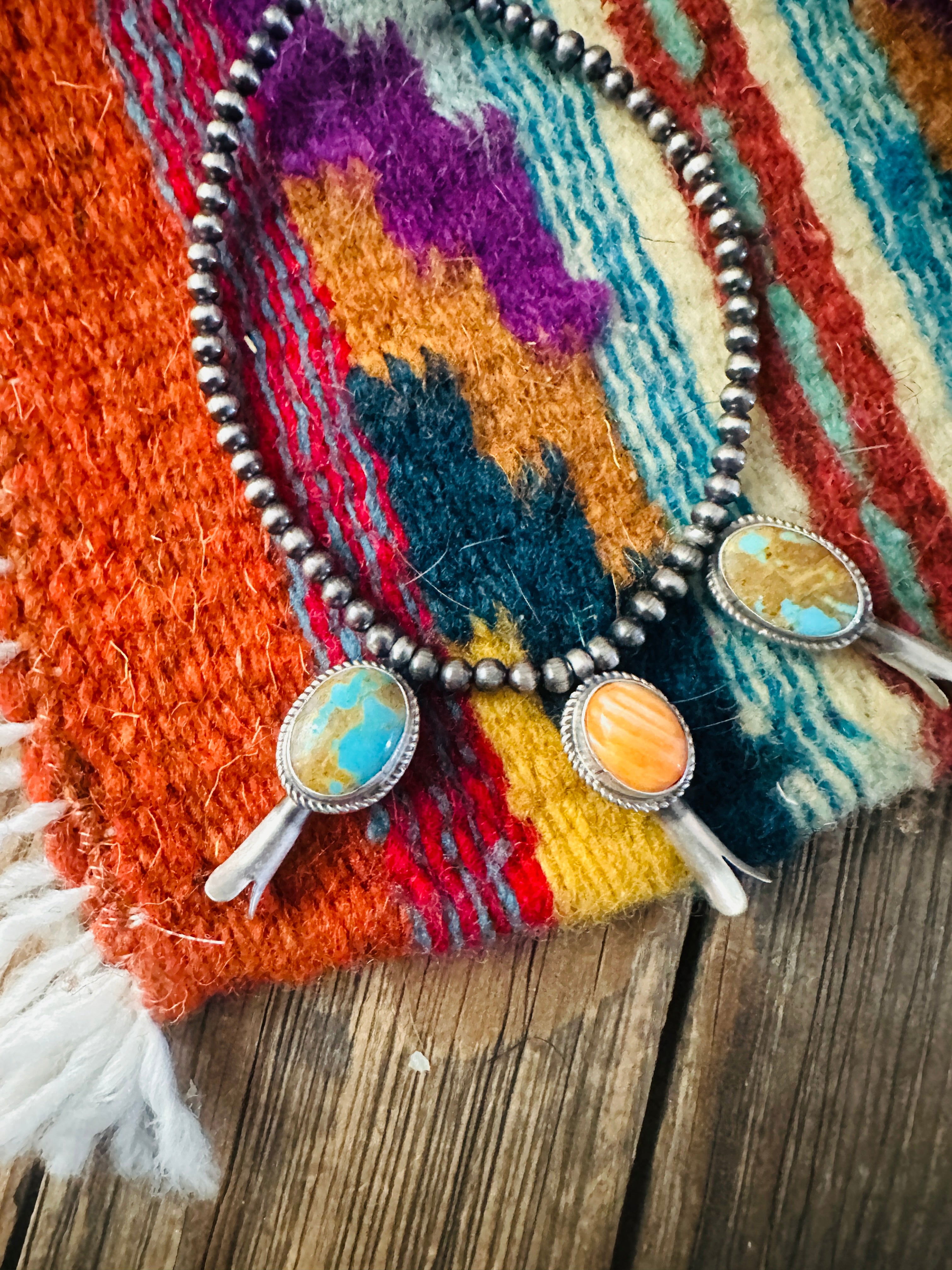 Handcrafted 3mm Sterling Silver Pearl, Turquoise & Spiny Oyster Blossom Stretch Bracelet