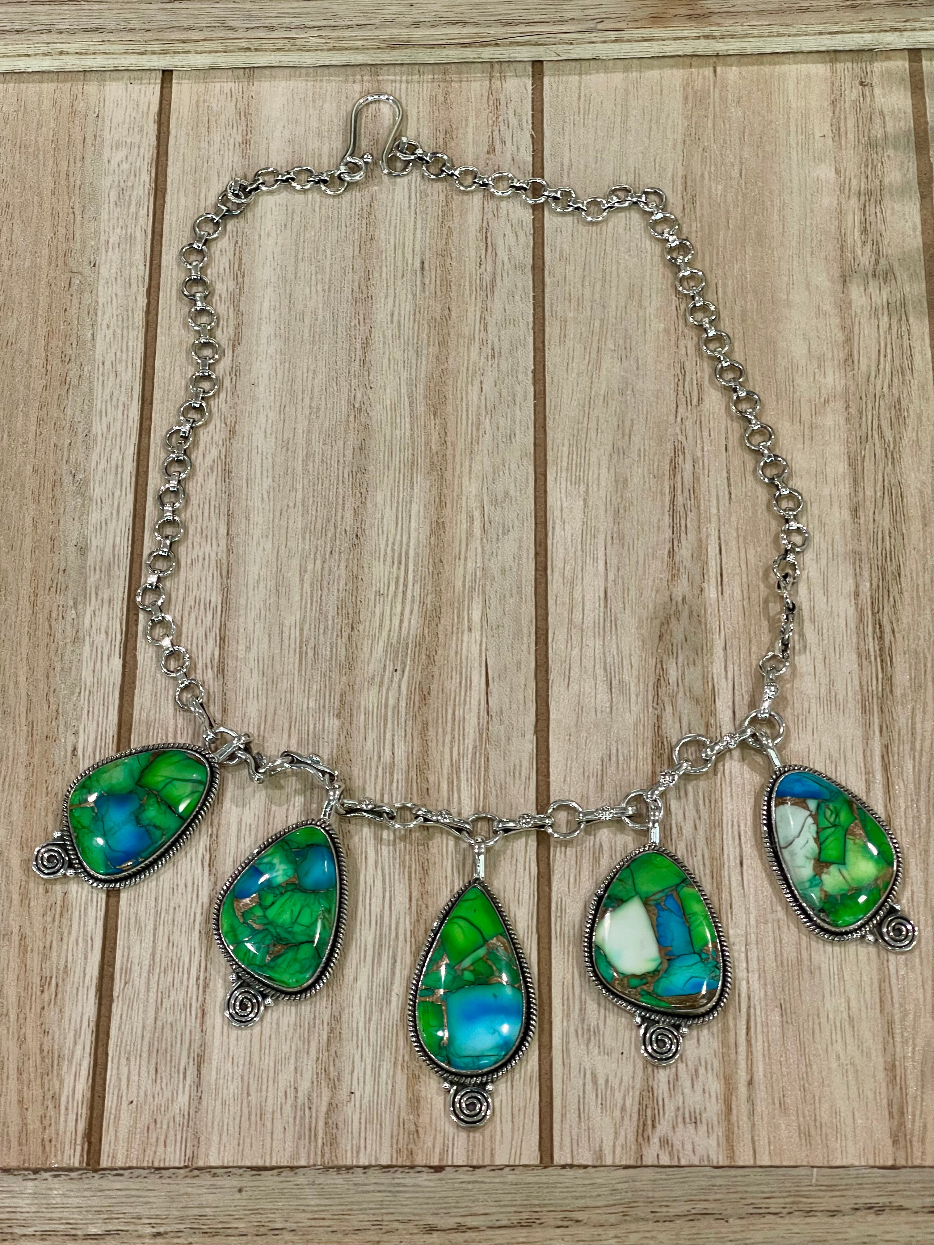 Beautiful Handmade Peacock Dahlia Dangle Necklace