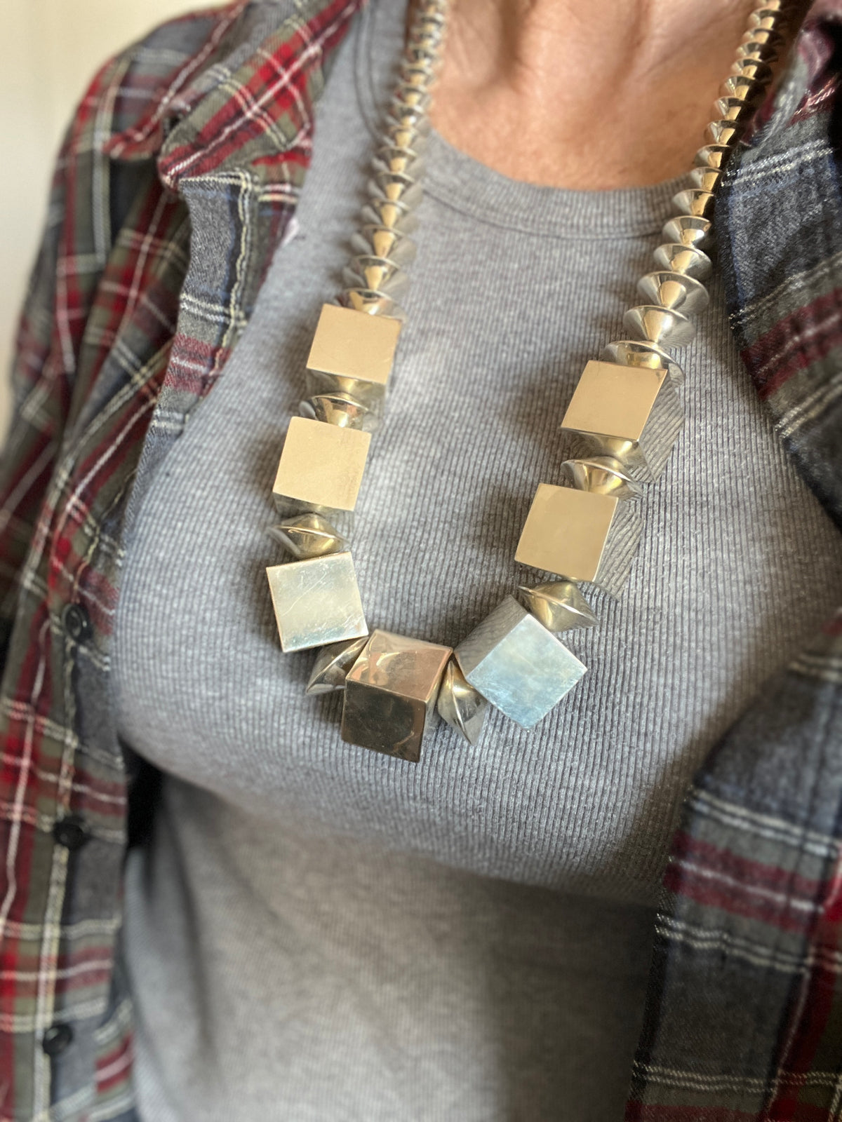 Estate Collection Vintage Sterling Silver Extra Chunky Geometric Beaded Necklace by Rainstar