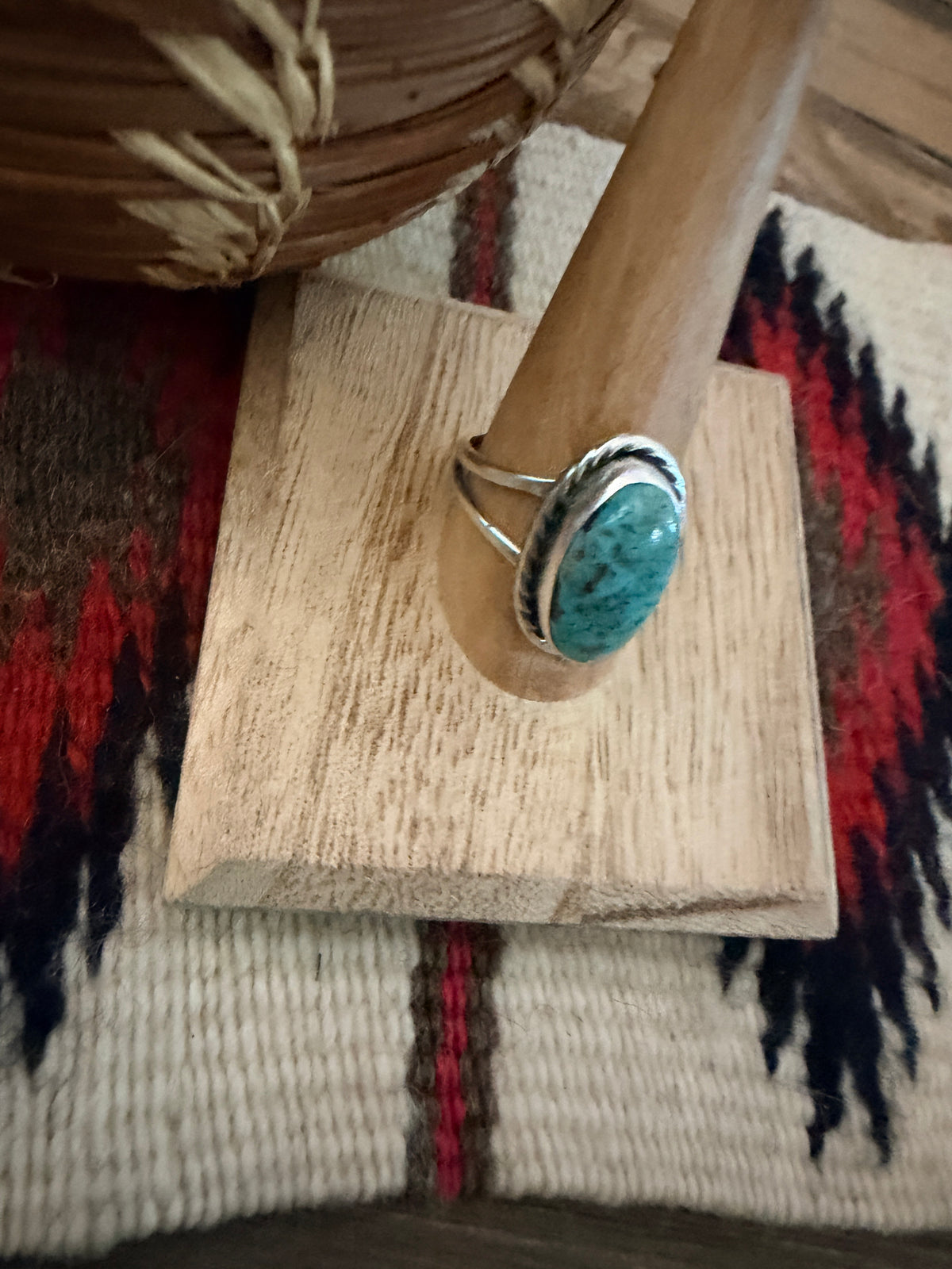 Handcrafted Turquoise & Sterling Silver Ring Size 9.75