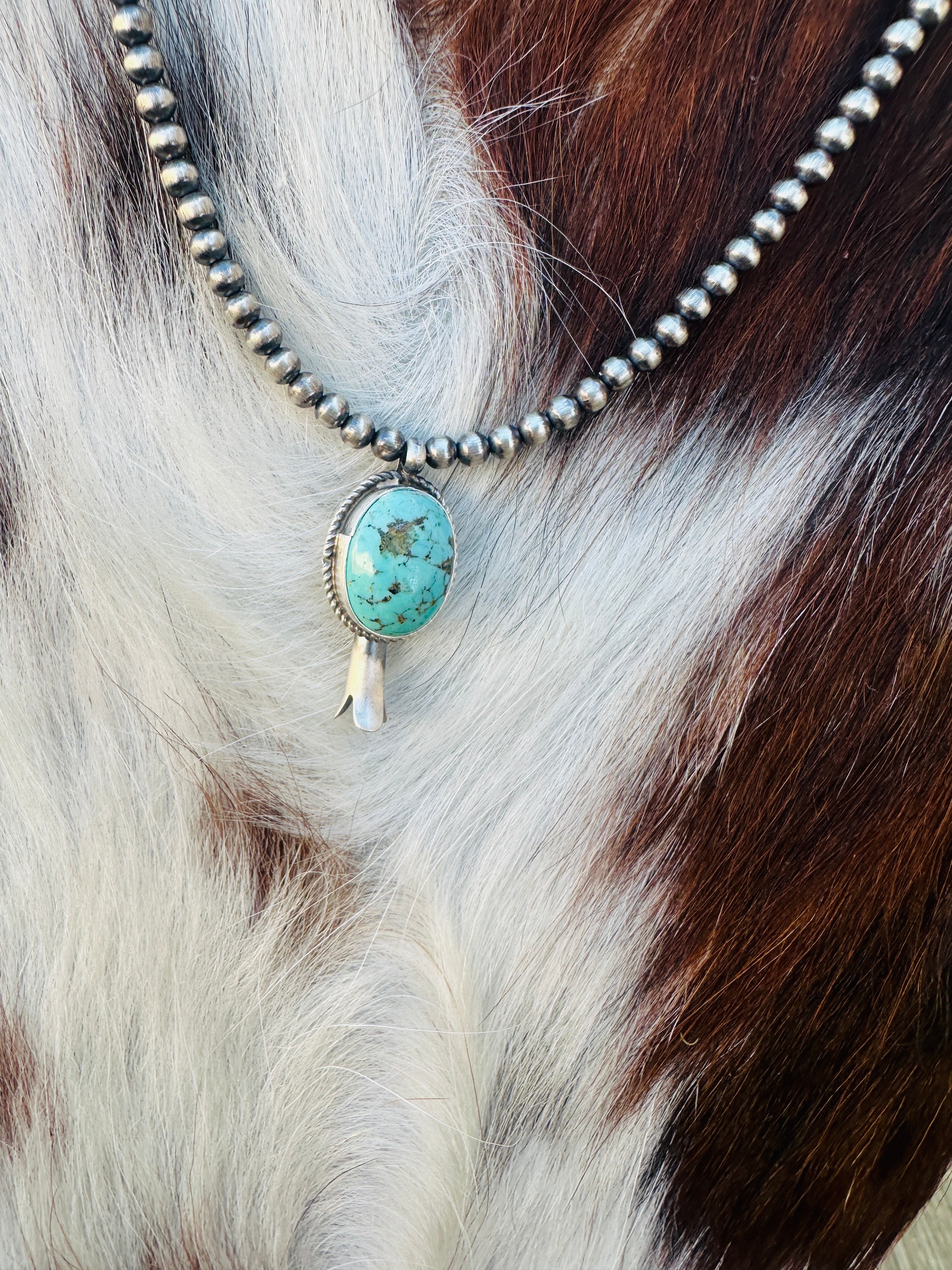 Handcrafted Turquoise & Sterling Silver Beaded Blossom Necklace