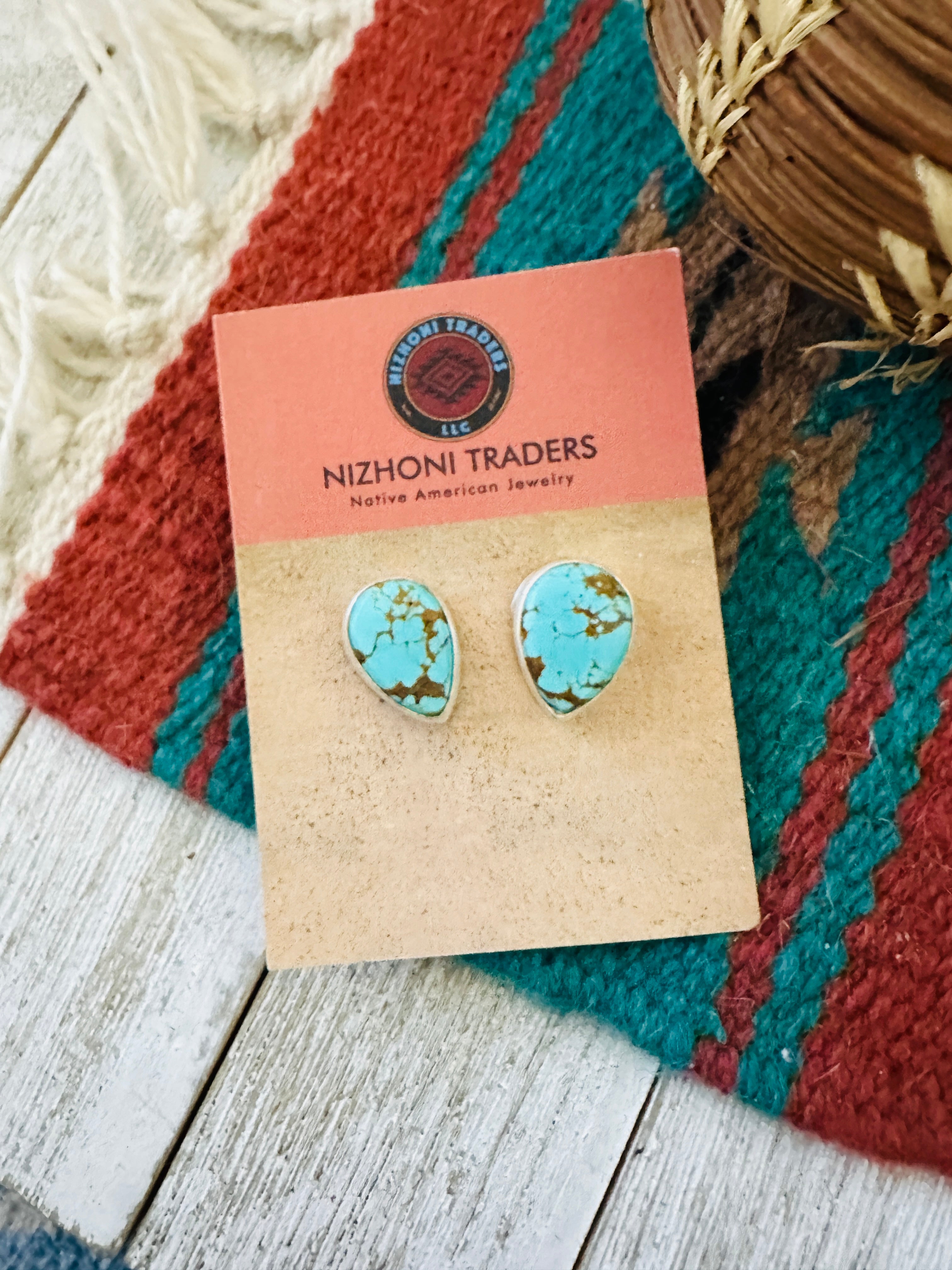 Navajo Turquoise & Sterling Silver Teardrop Post Earrings