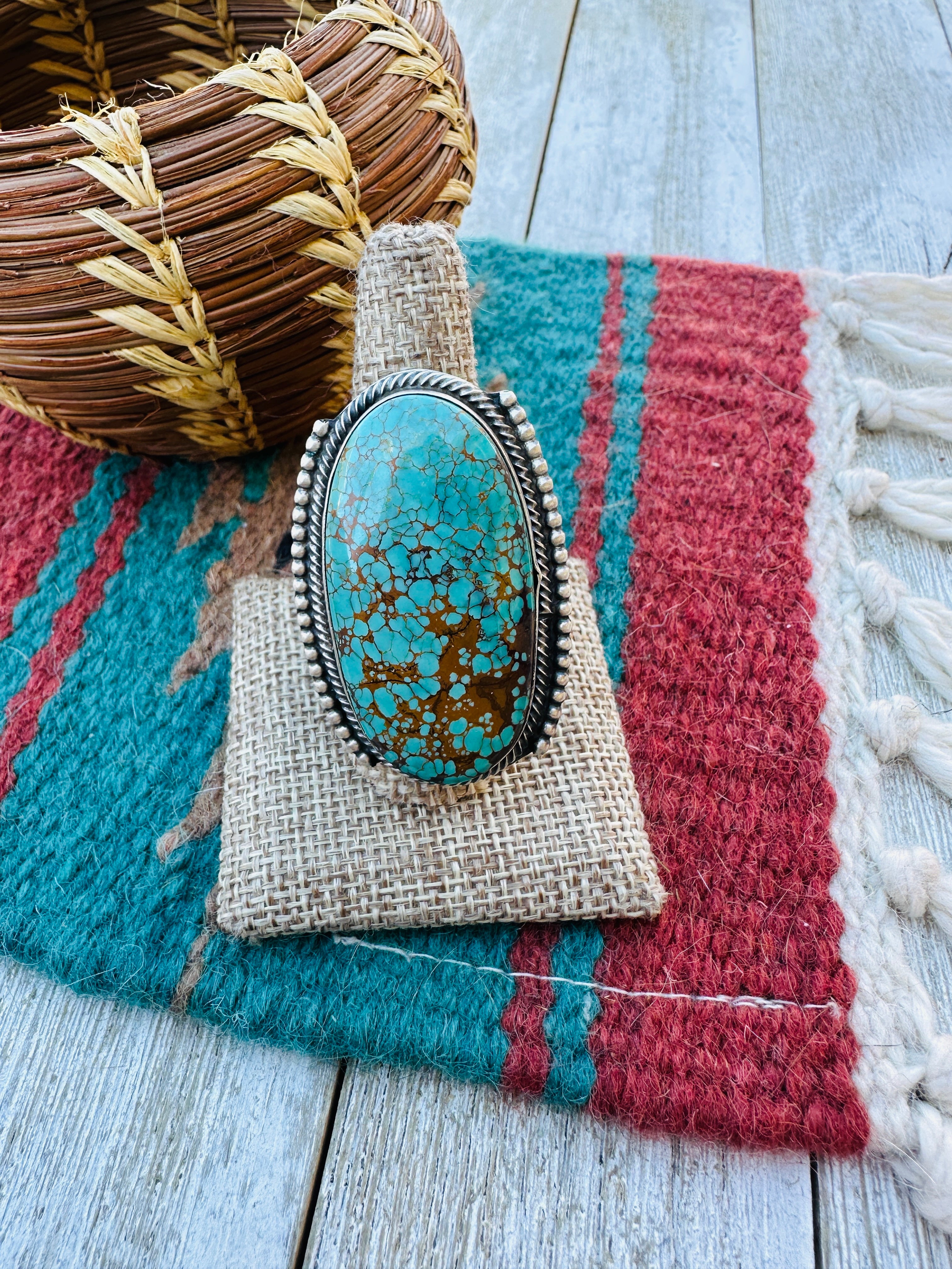Handcrafted Royston Turquoise & Sterling Silver Adjustable Ring by Sheila Becenti