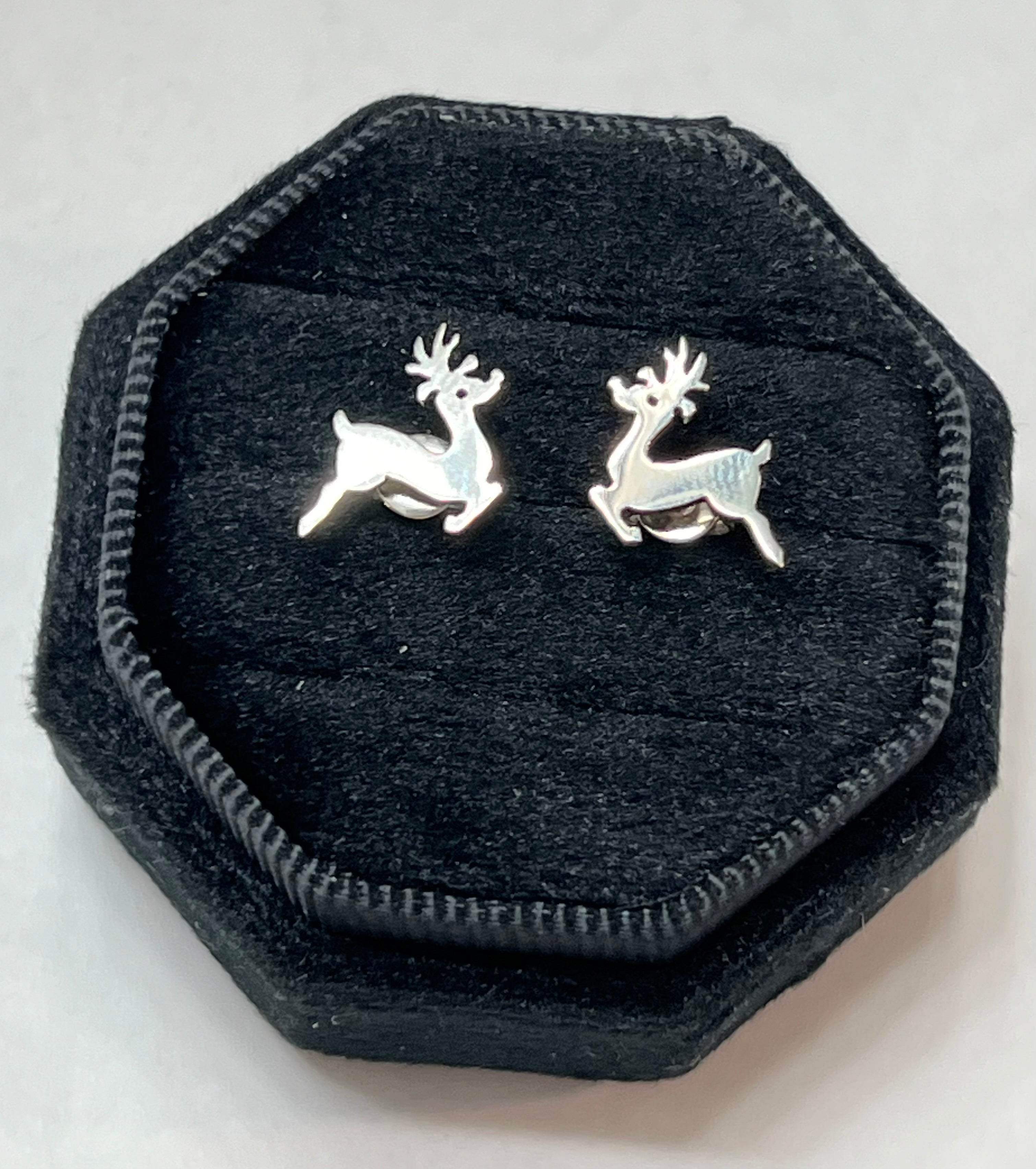 Sterling Silver Flying Reindeer Earrings On Post