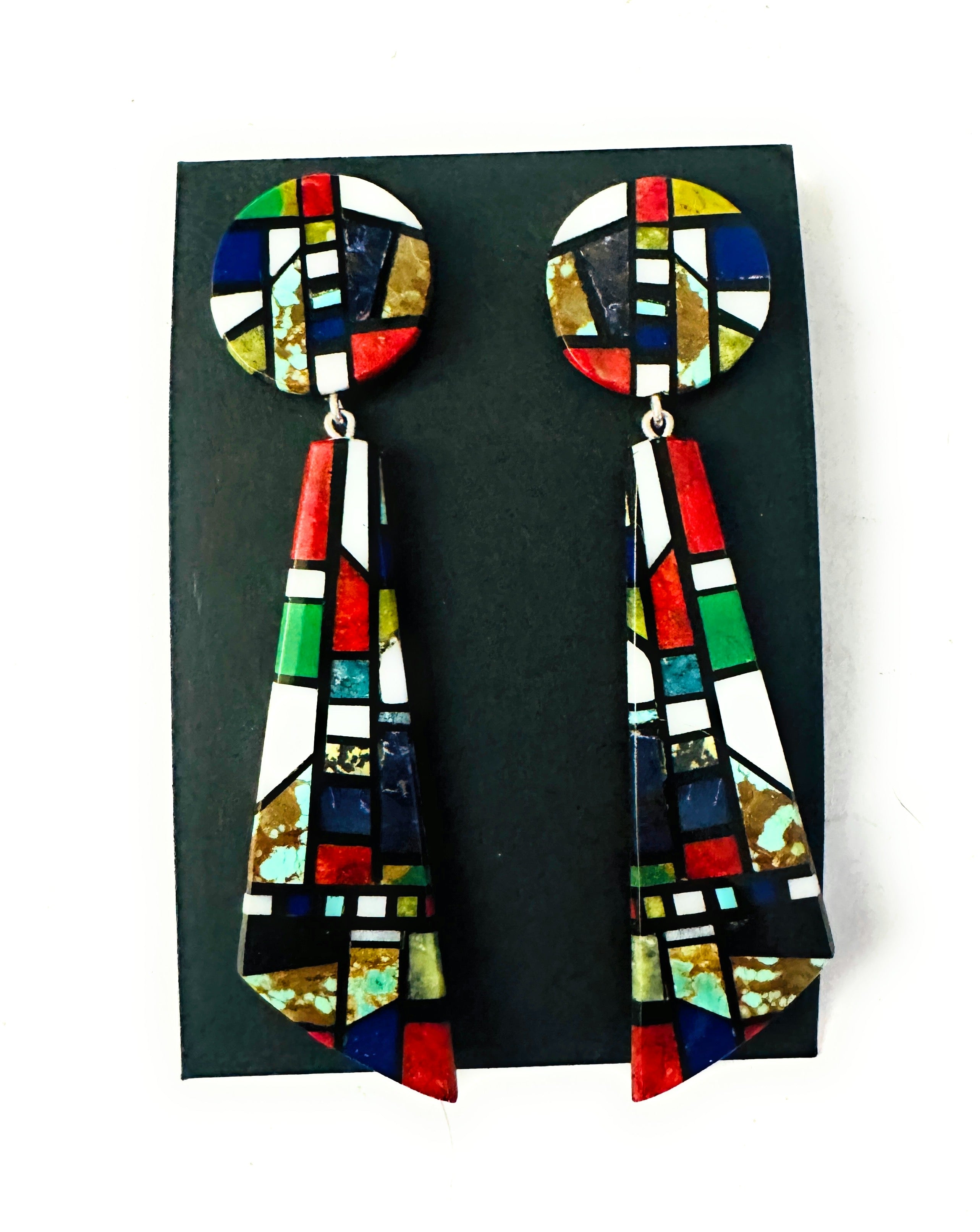 Handcrafted Multi Stone Inlay Dangle Earrings