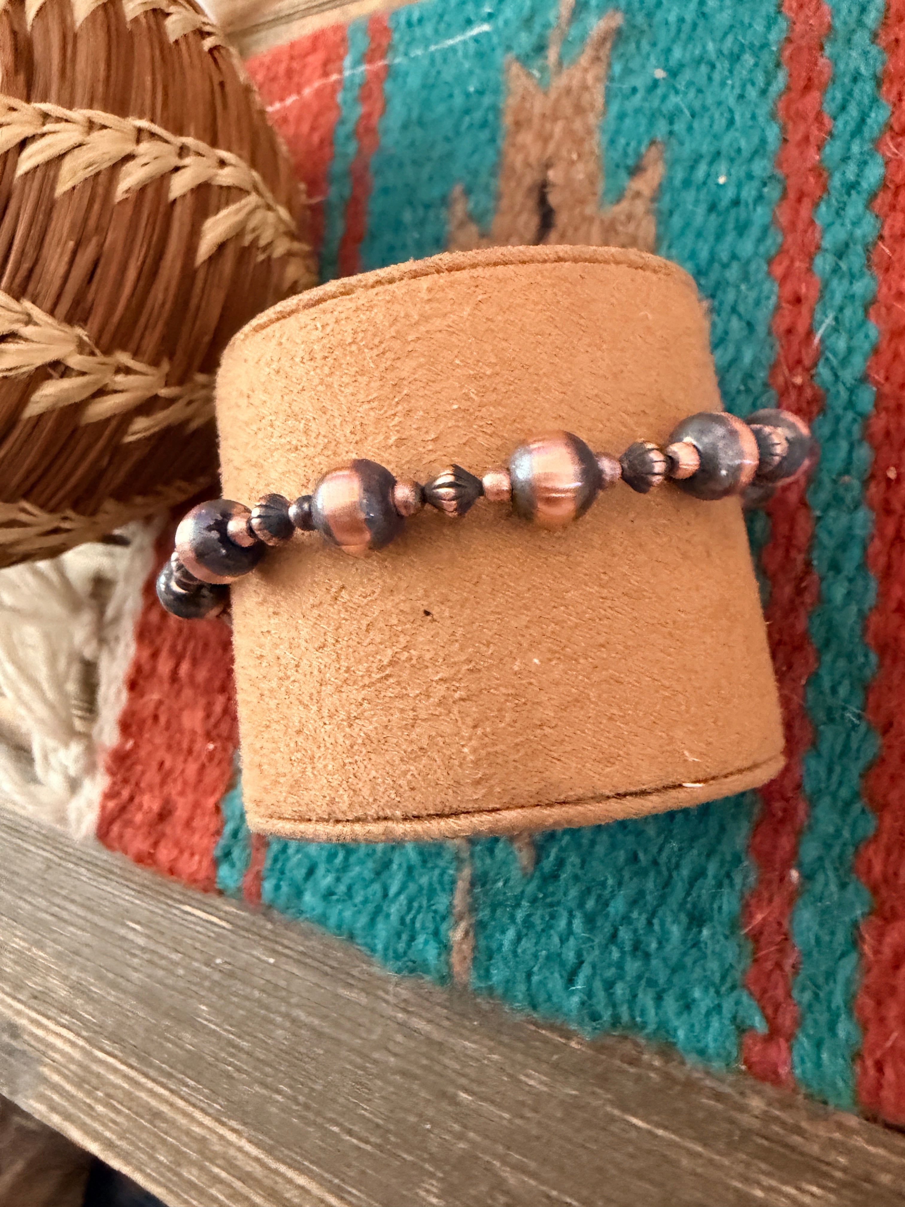 Handcrafted Copper Beaded Bracelet 7.5”