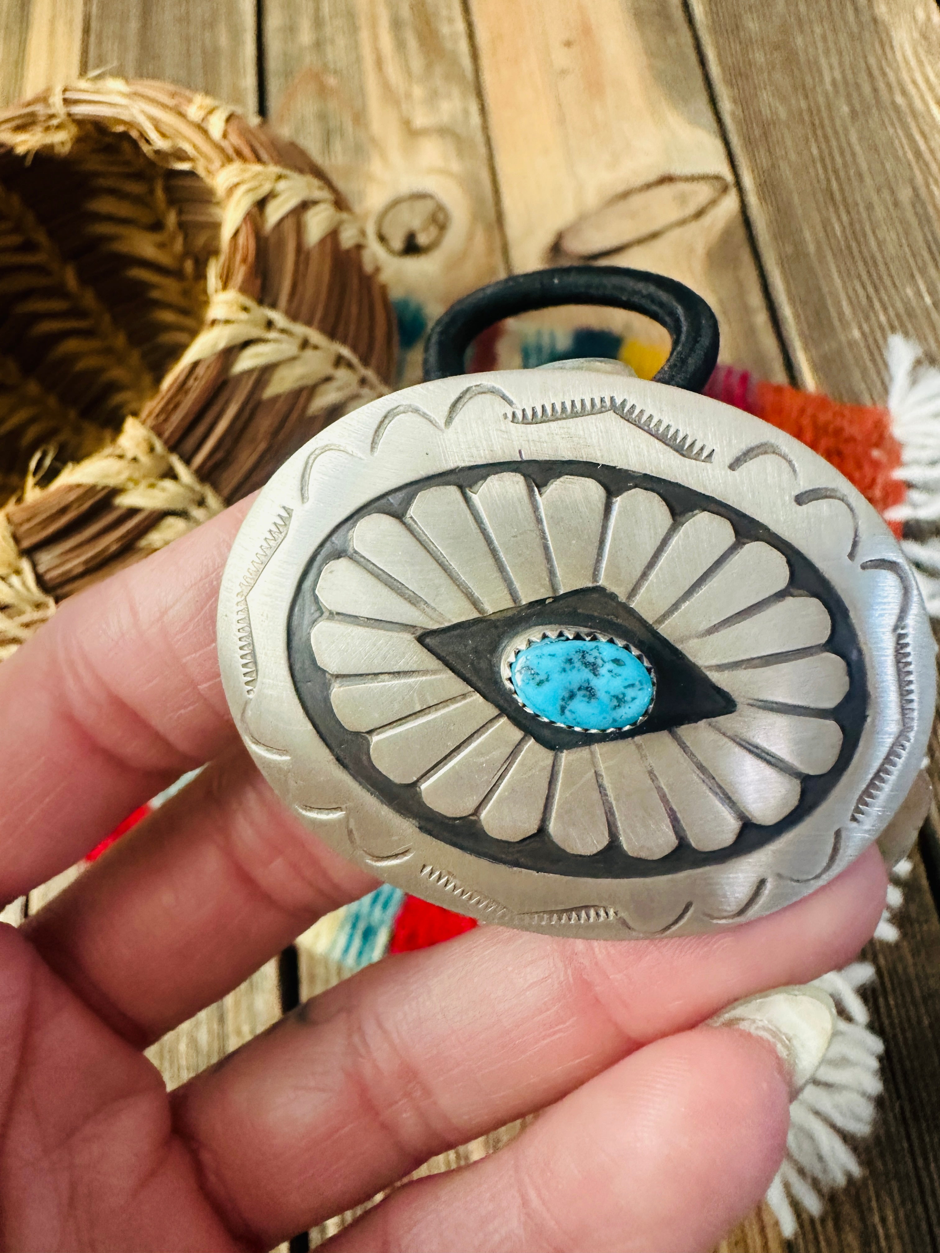 Handcrafted Turquoise & Sterling Silver Concho Hair Tie