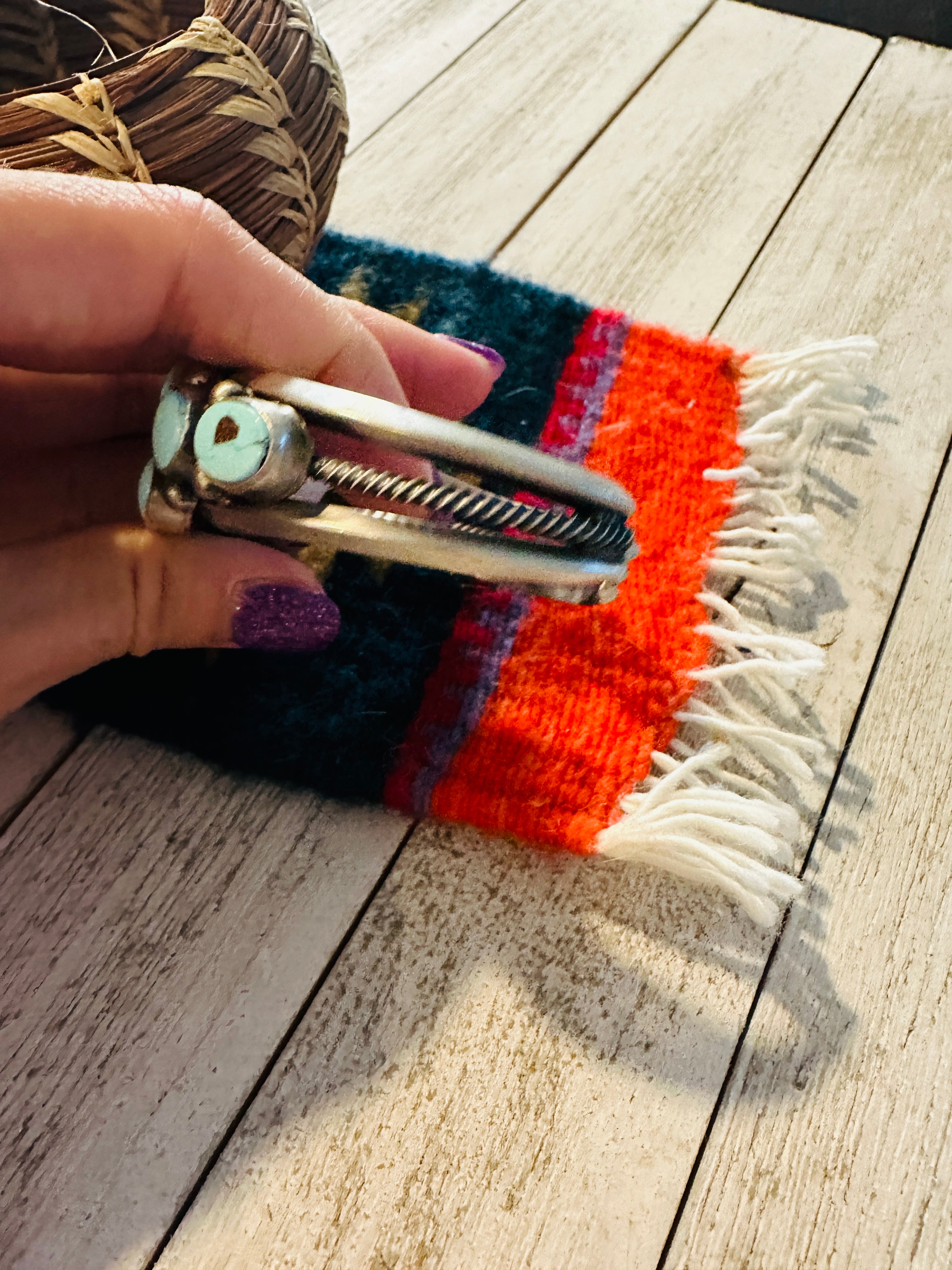 Handcrafted Golden Hills Turquoise & Sterling Silver Cuff Bracelet by Kathleen Chavez /