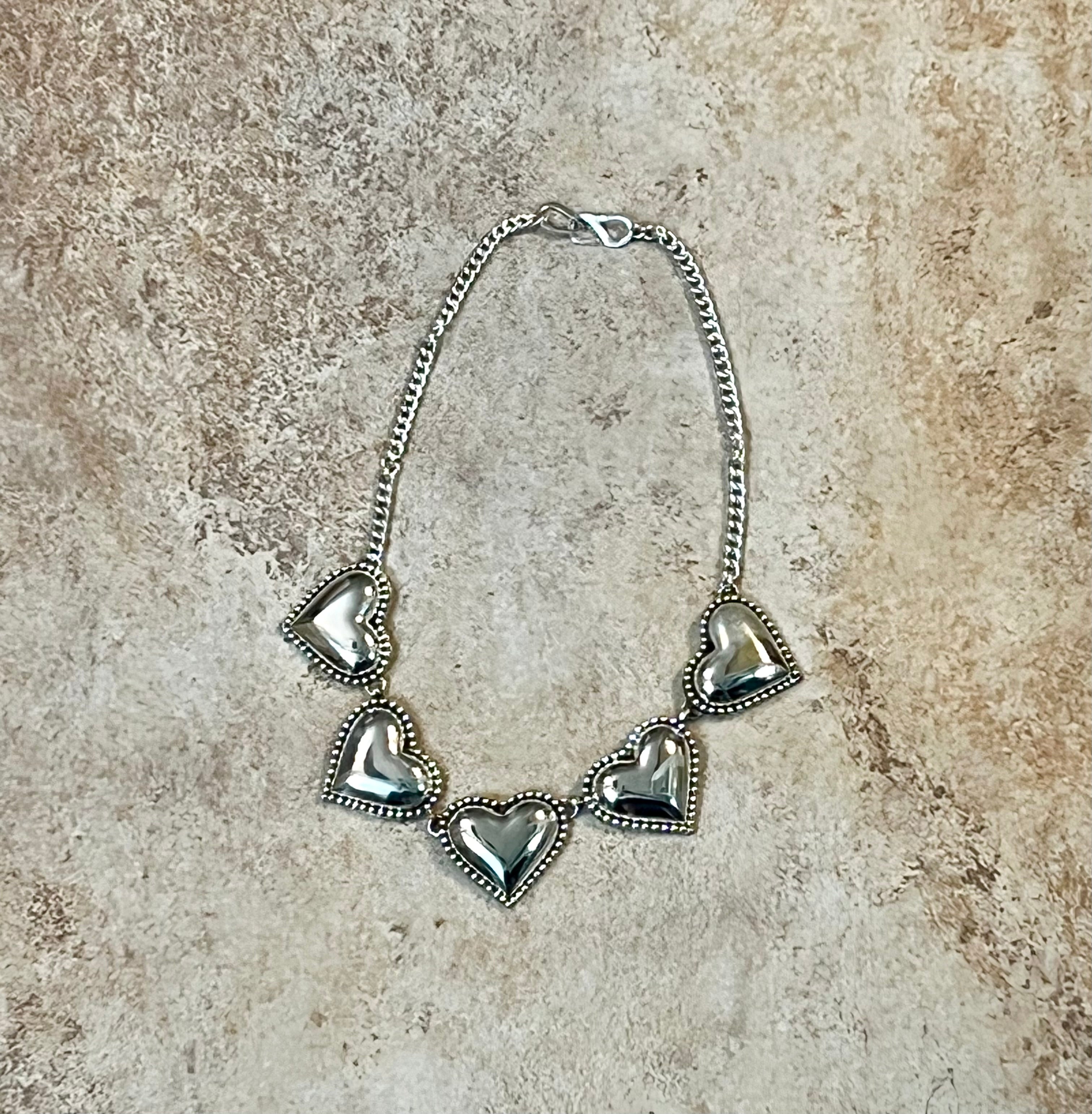 Silver-Plated Brass Five Heart Necklace