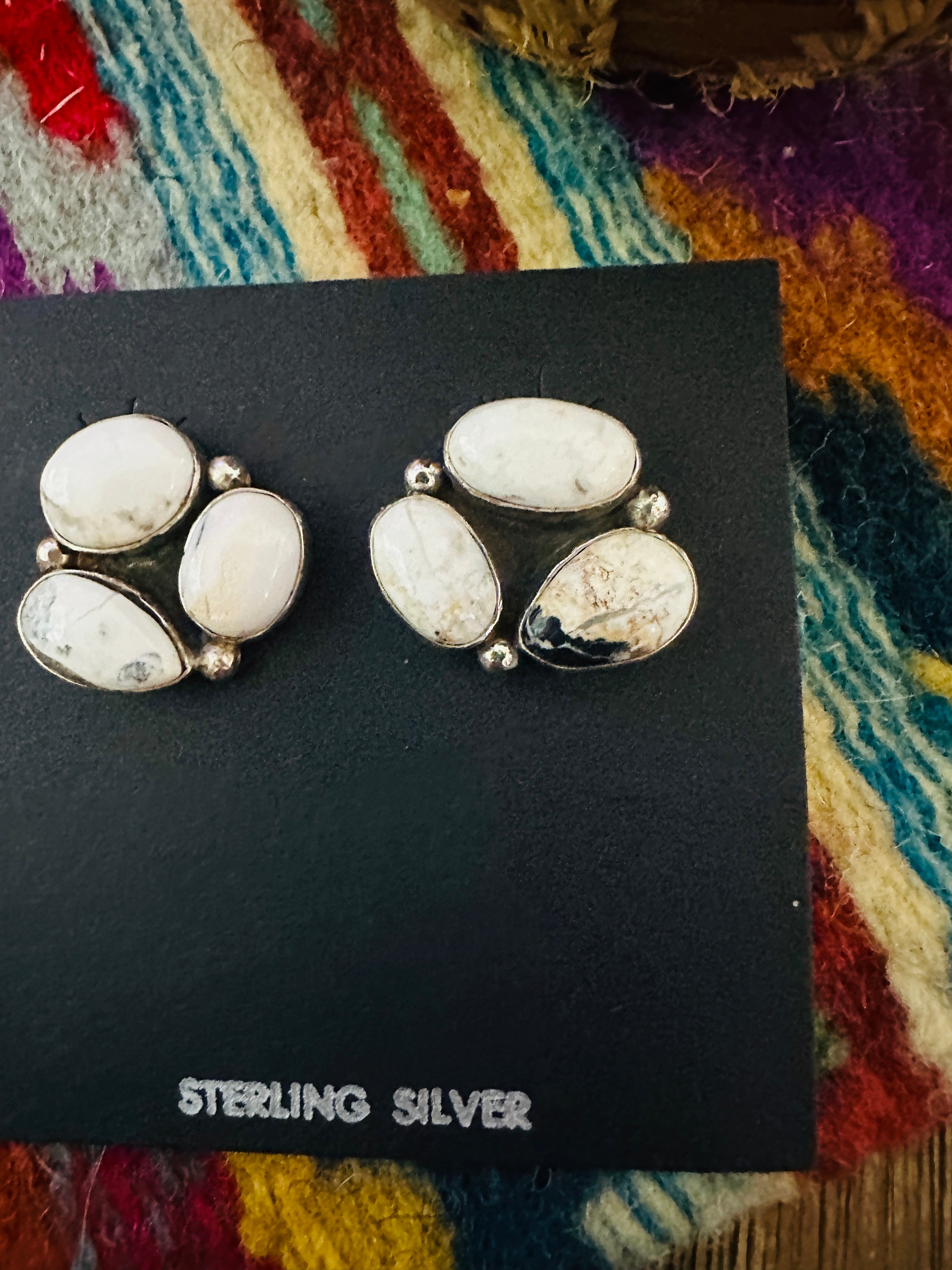 Handcrafted White Buffalo & Sterling Silver Cluster Post Earrings