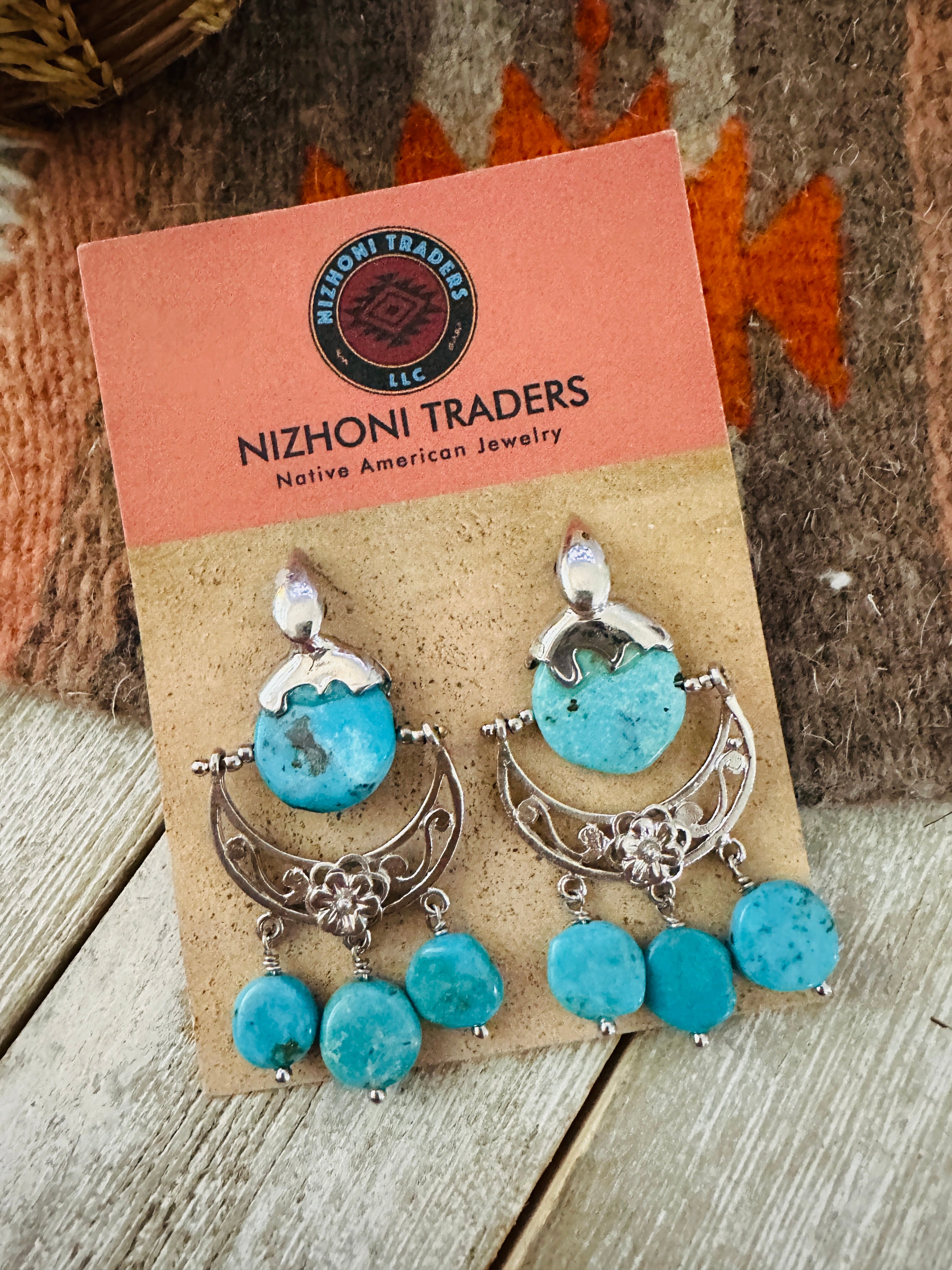 Handcrafted Turquoise & Sterling Silver Chandelier Dangle Earrings