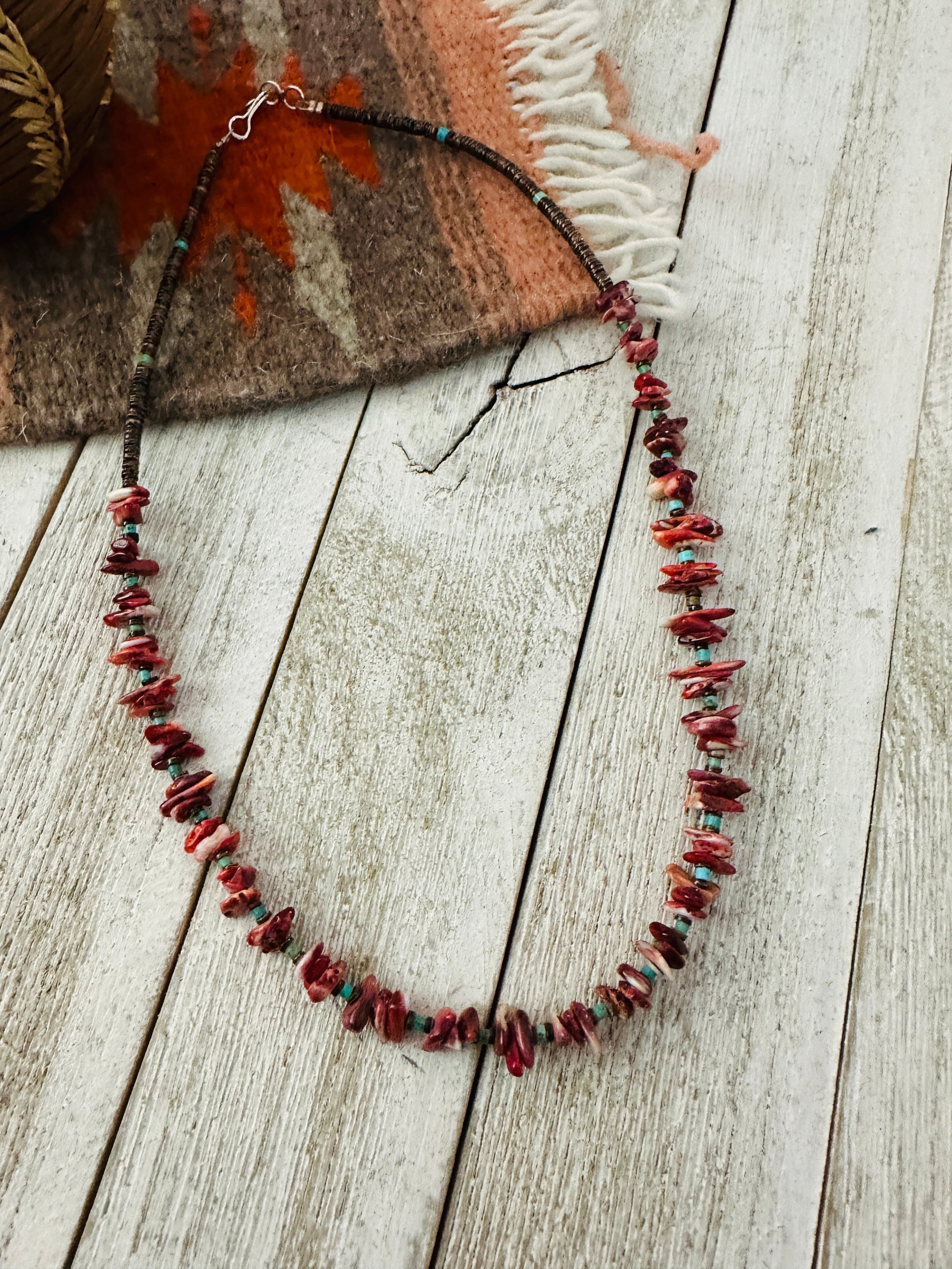 Handcrafted Spiny, Turquoise & Heishi 18” Beaded Necklace